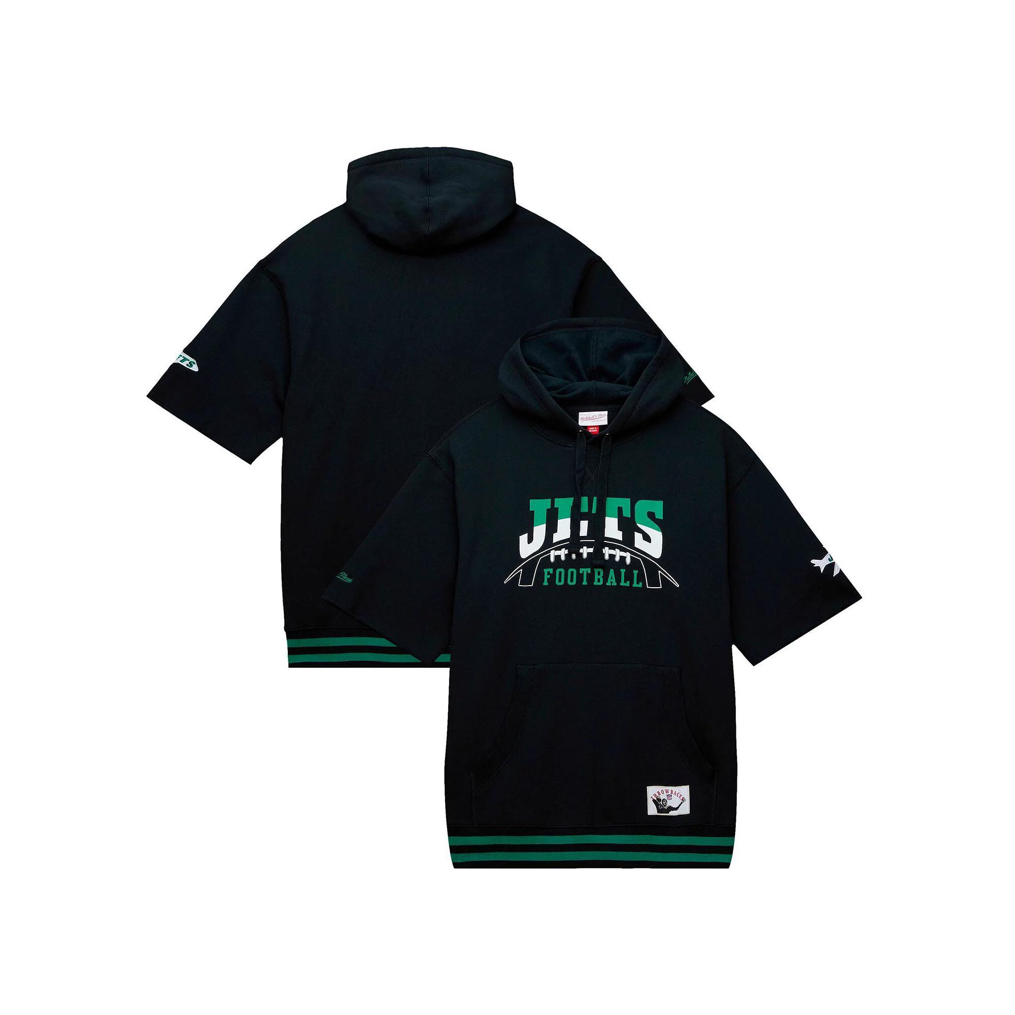 Men's Mitchell & Ness Black New York Jets Pre-Game Short Sleeve Pullover Hoodie, Size: Medium Product Image