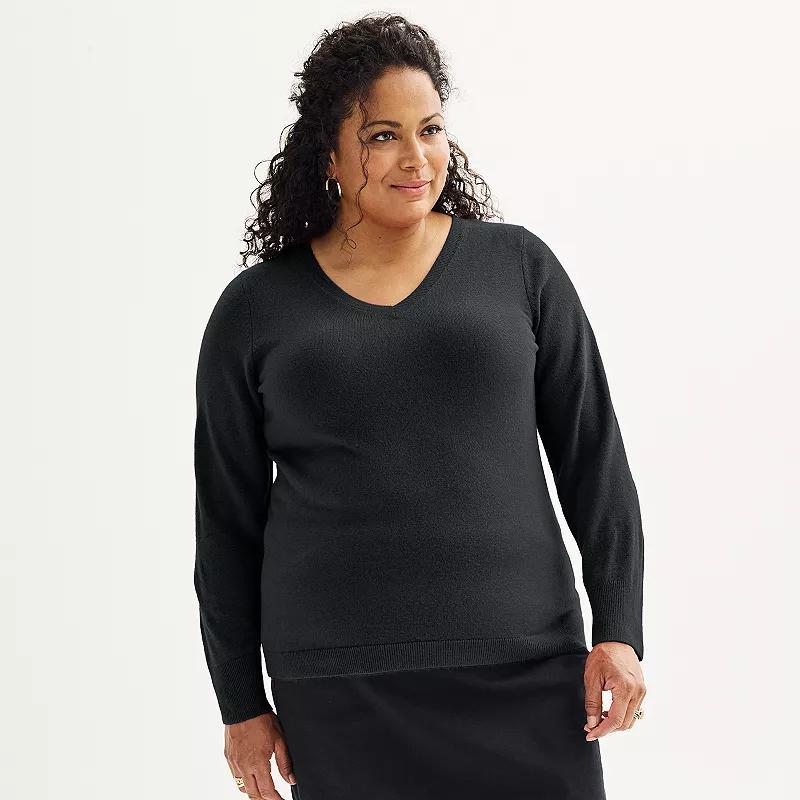 Plus Size Croft & Barrow® Extra Soft V-Neck Sweater, Women's, Size: 2XL, Ivory Product Image