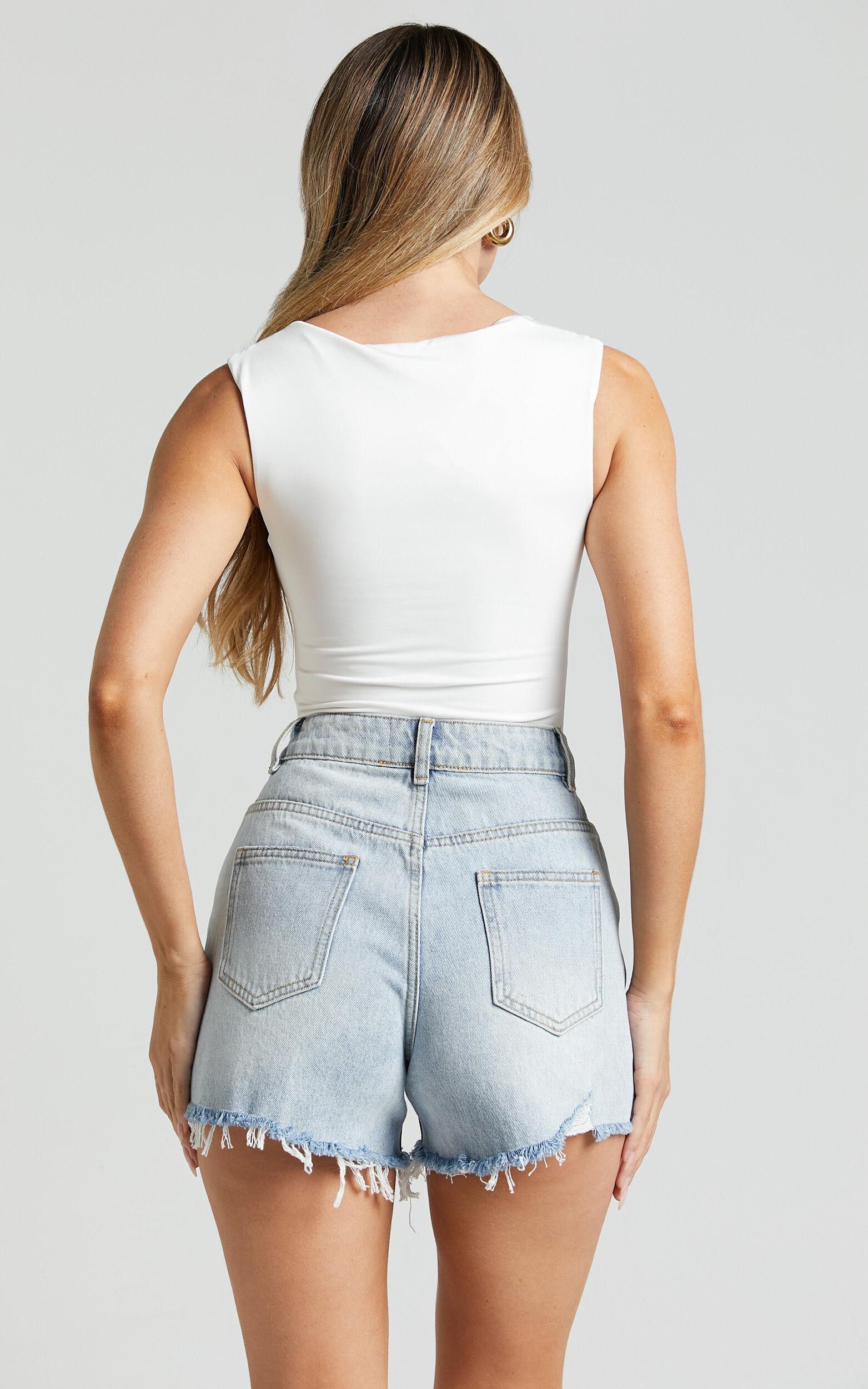 Nerine Bodysuit - Wide Strap Scoop Neck in White Product Image