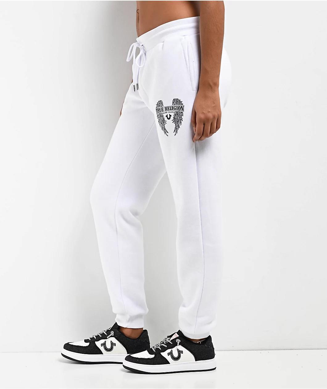 True Religion Crystal Wing White Jogger Sweatpants Product Image