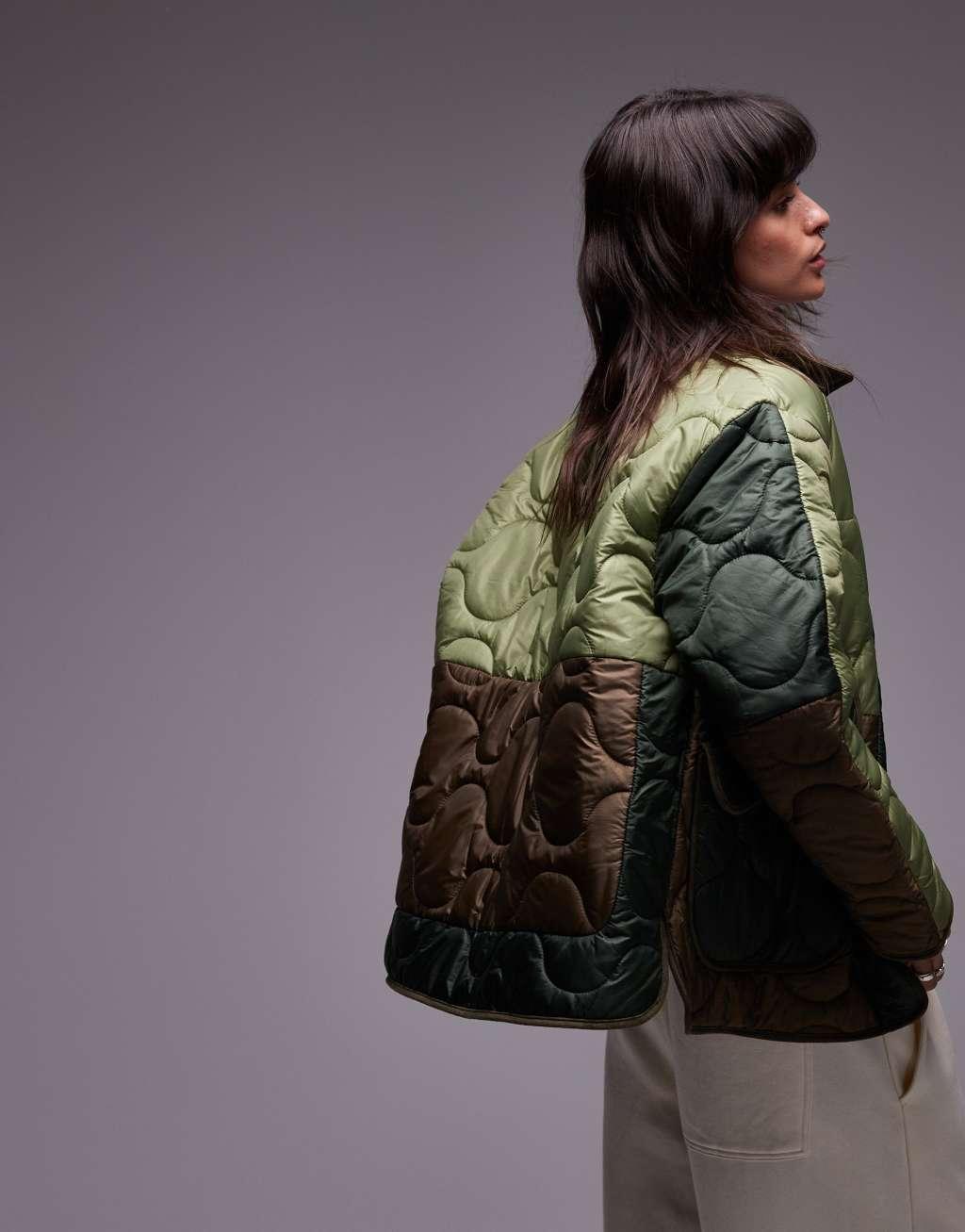 Topshop patchwork quilted liner jacket in multi Product Image
