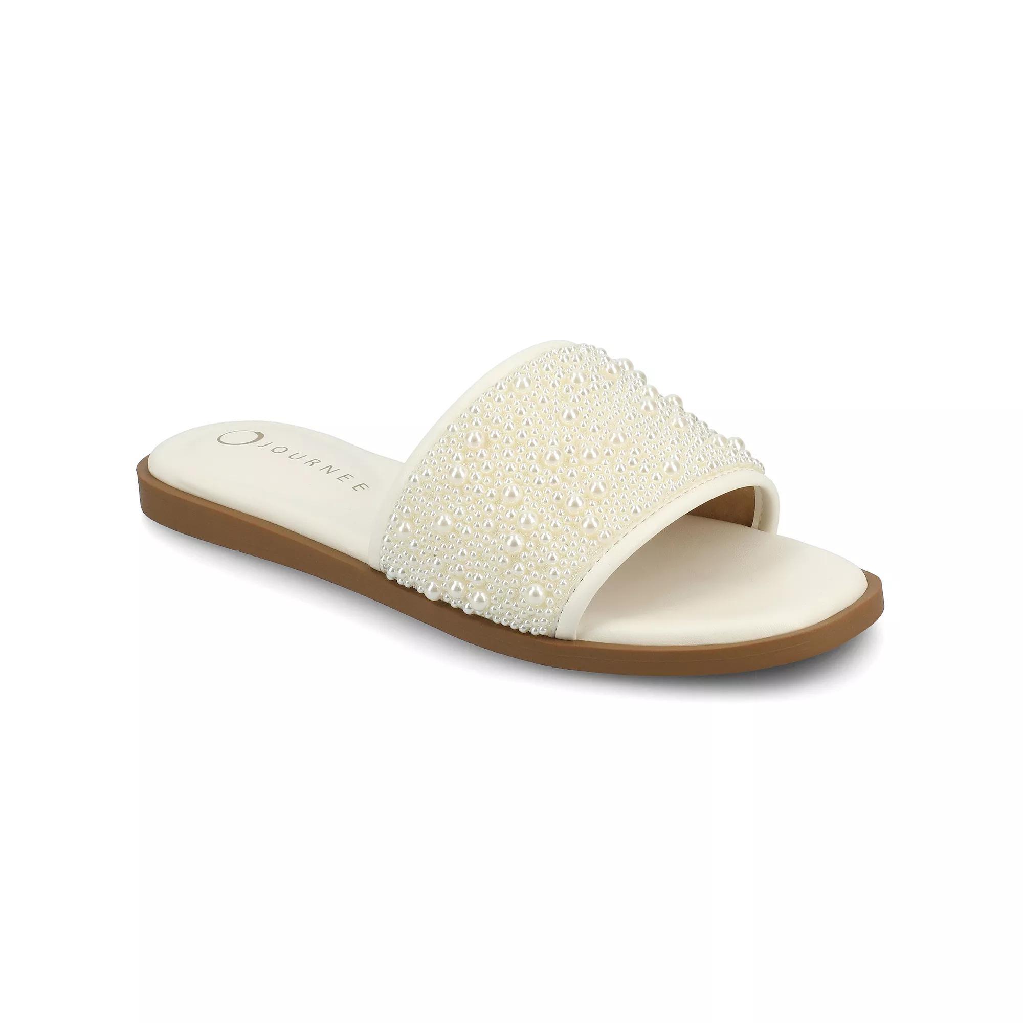 Journee Women's Precly Pearl Band Slip-On Evening Flat Sandals, Size: 11, White Product Image