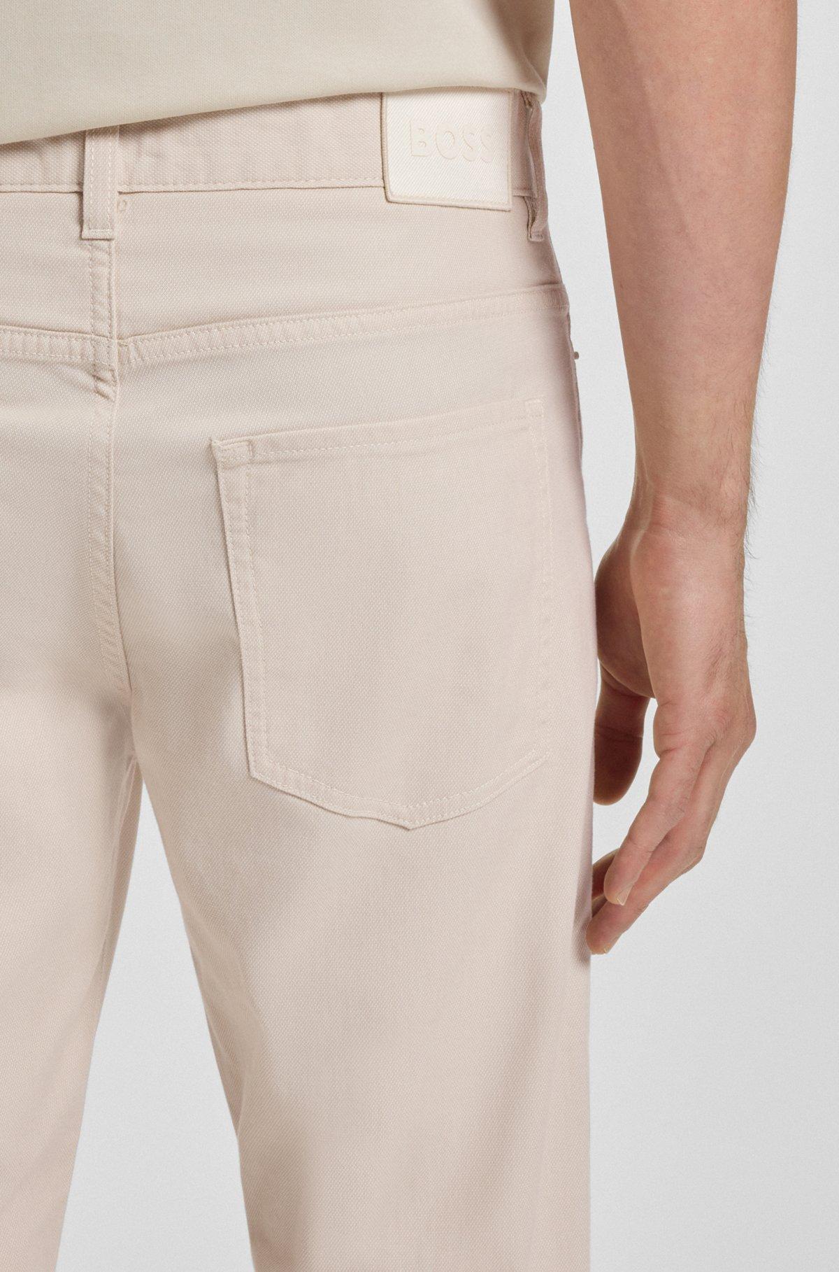 BOSS - Delaware slim-fit trousers in patterned stretch cotton - White Product Image