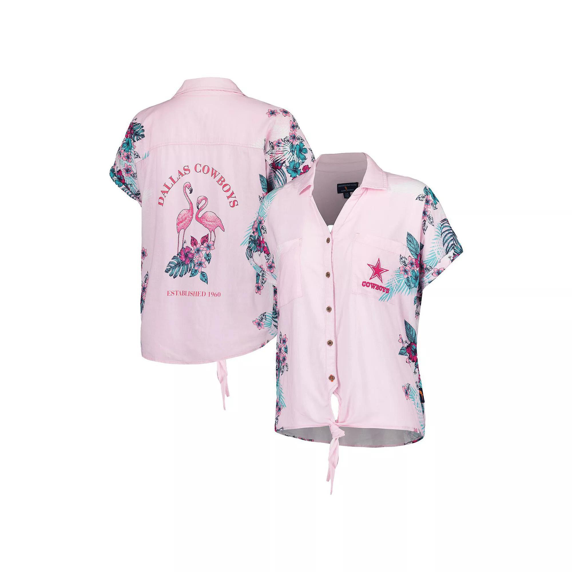 Women's Margaritaville Pink Dallas Cowboys Stadium Tie-Front Button-Up Shirt, Size: Small Product Image