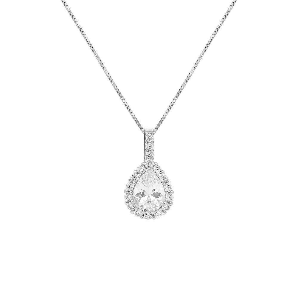 PRIMROSE Sterling Silver Cubic Zirconia Teardrop Box Chain Pendant Necklace, Women's, Size: 18", Silver Tone White Product Image