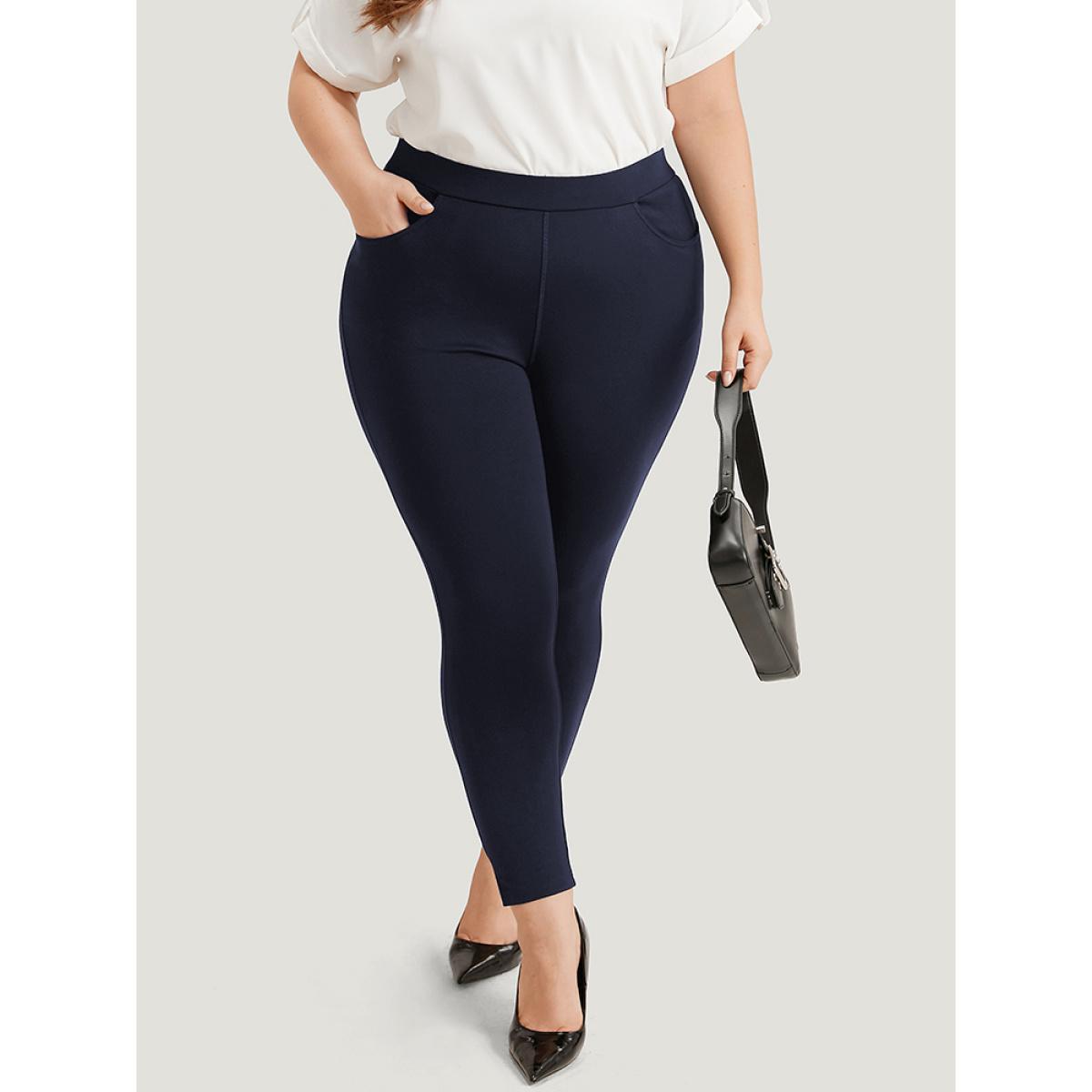 Plus Size Plain Skinny Split Hem Pocket Pants Women Black Office High stretch Skinny High Rise Work Leggings BloomChic 30/6X Product Image
