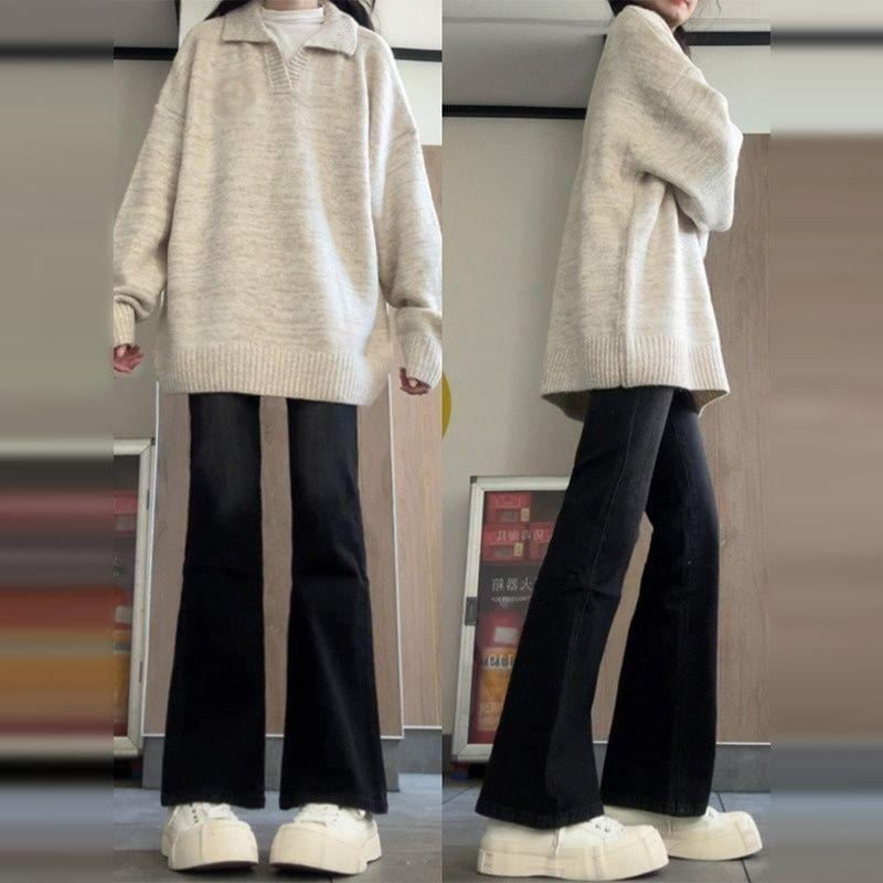 Collar Melange Oversized Sweater Product Image