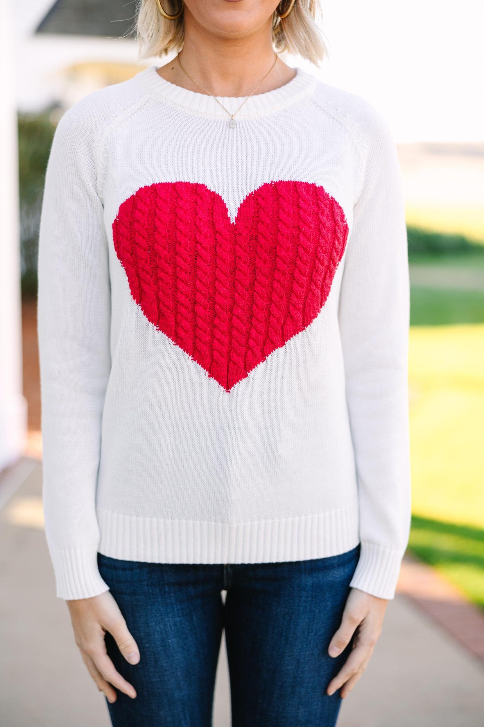 All For Love Ivory and Red Heart Sweater Female Product Image