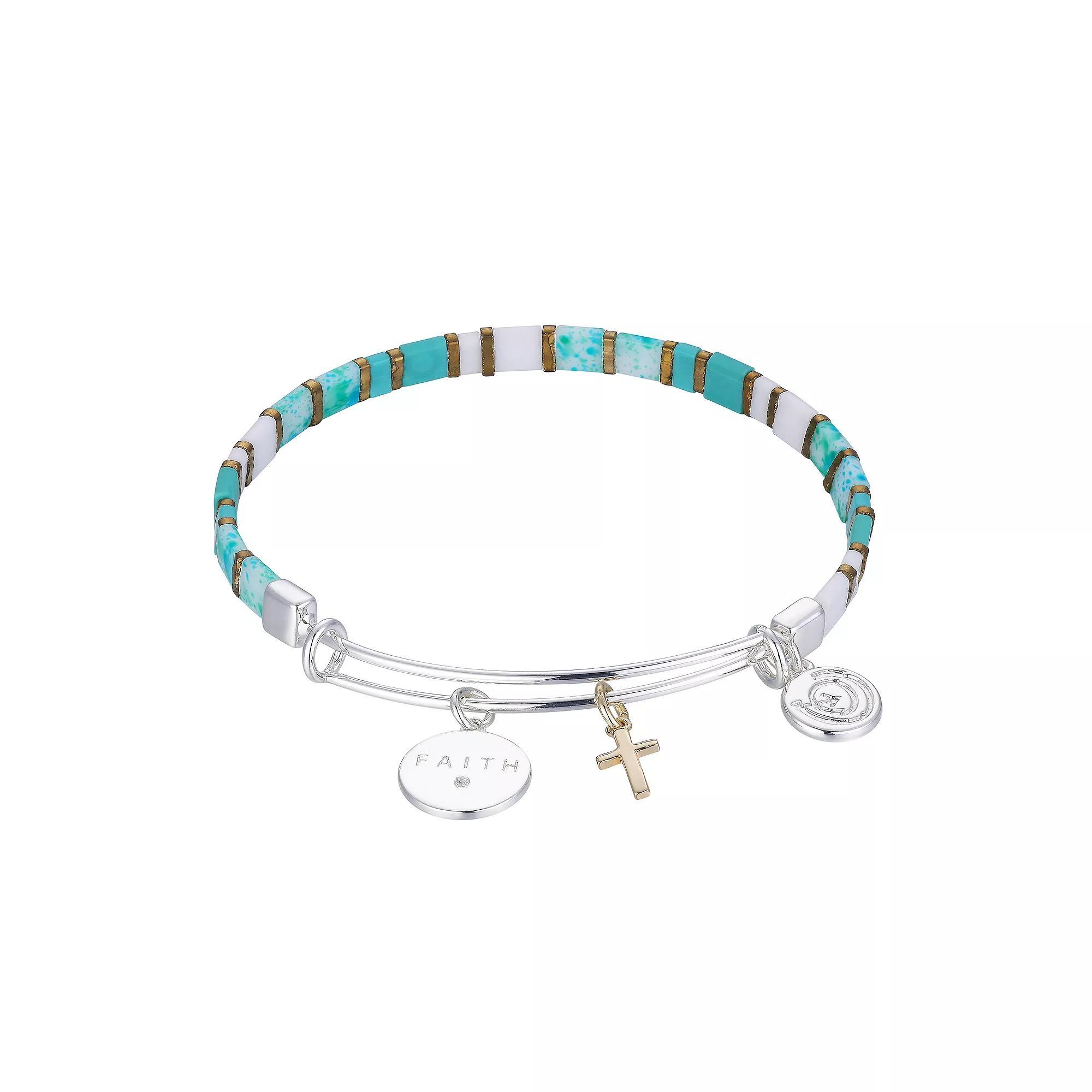 Love This Life Two-Tone Blue Multicolor "Faith" Cross Bangle Bracelet, Women's, Two Tone Product Image