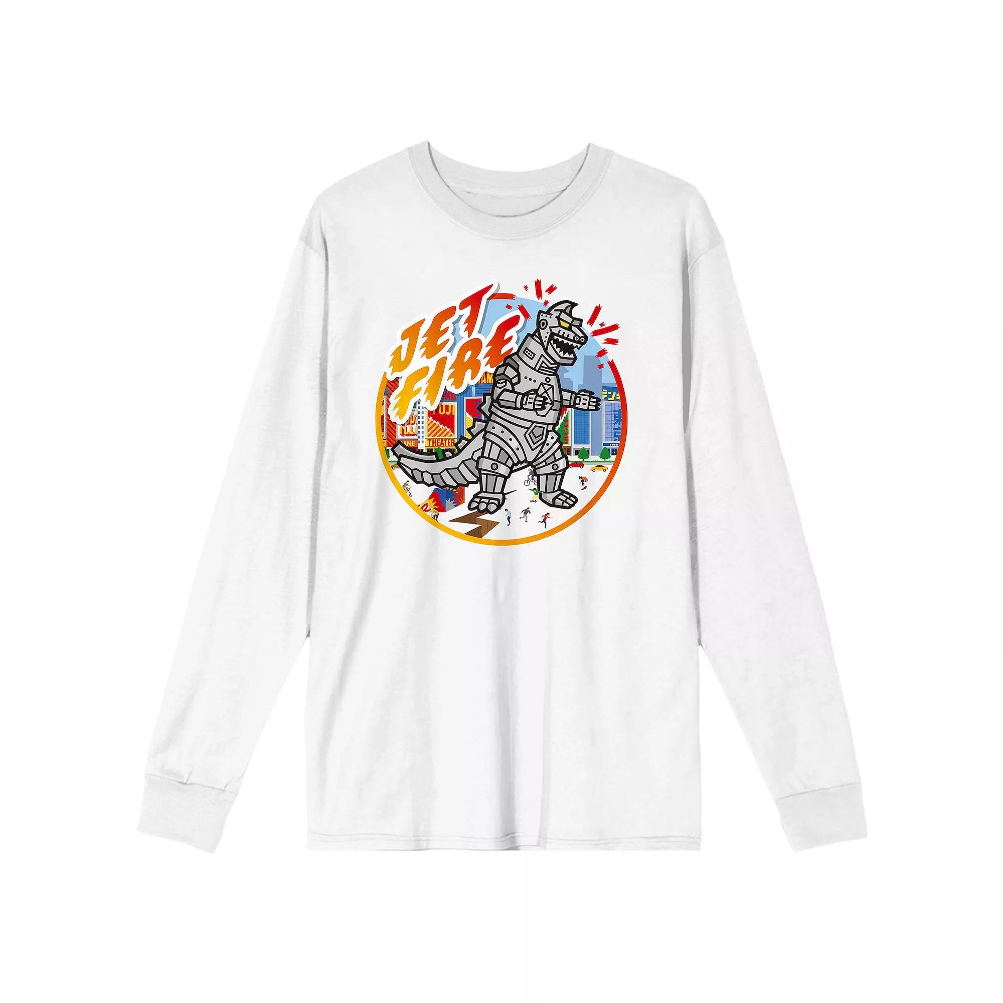 Men's Godzilla Jet Fire Long Sleeve Graphic Tee, Size: Small, White Product Image