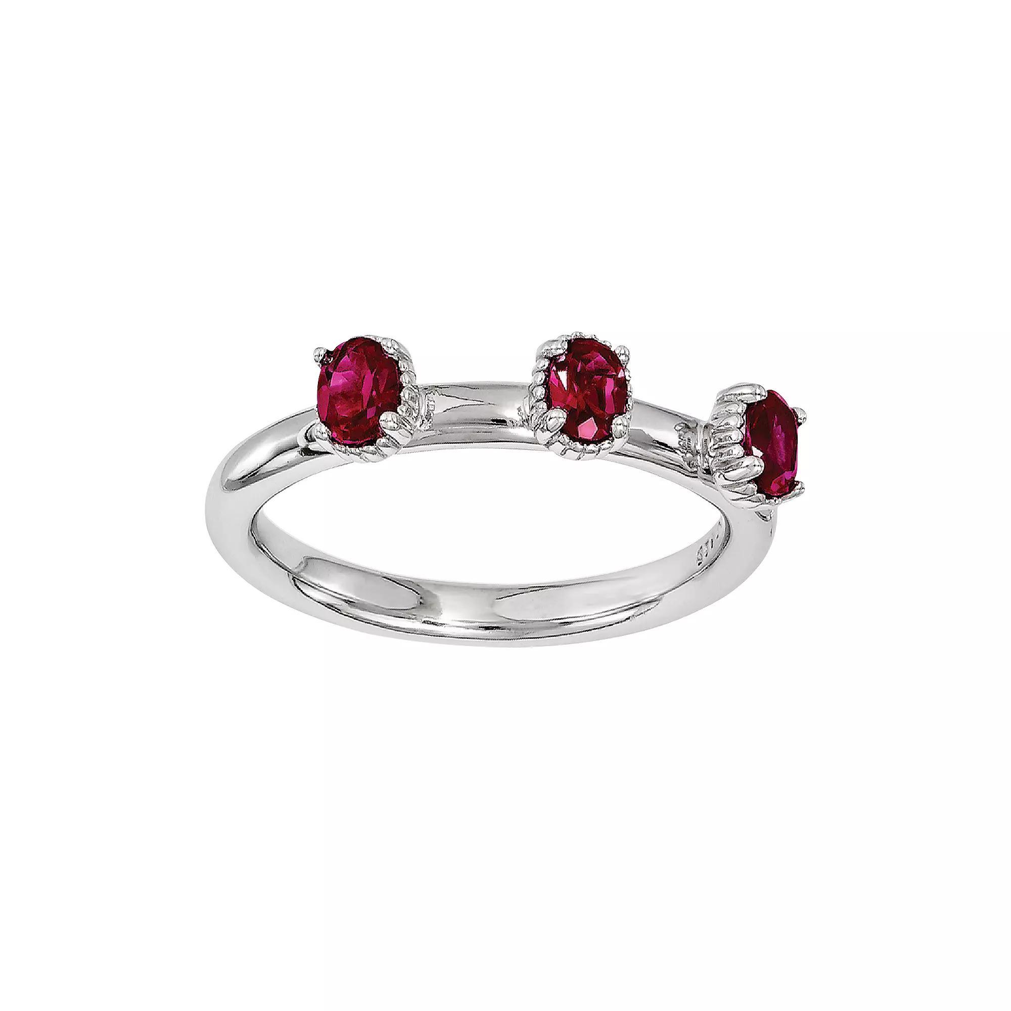 Stacks & Stones Sterling Silver Lab-Created Ruby Stack Ring, Women's, Size: 5, Red Product Image