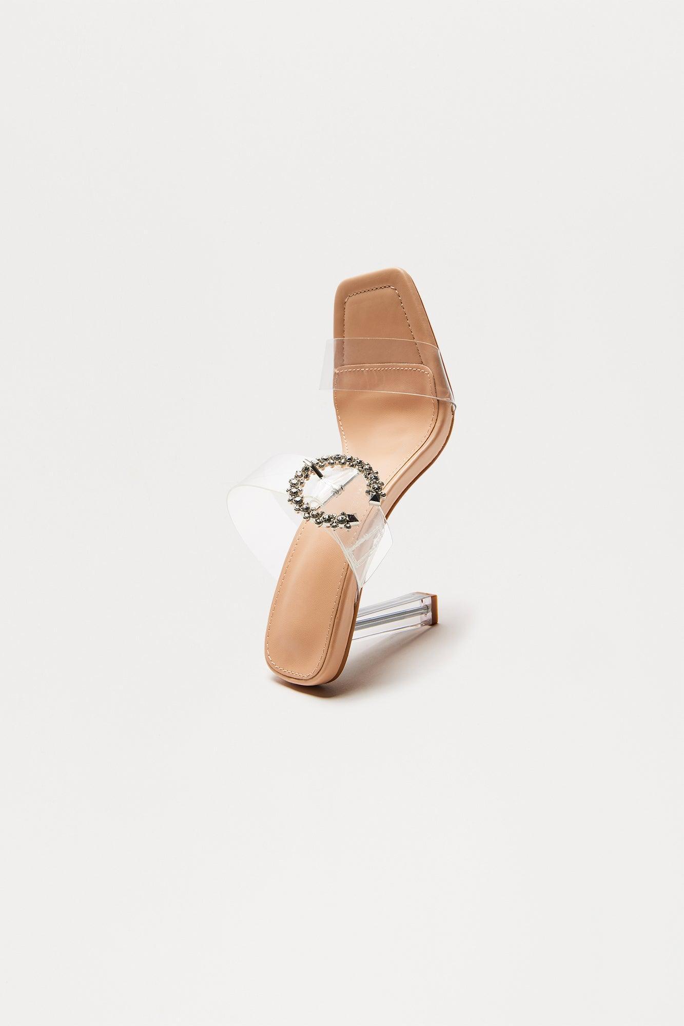 Jennis Clear Buckle Mules - Nude Product Image