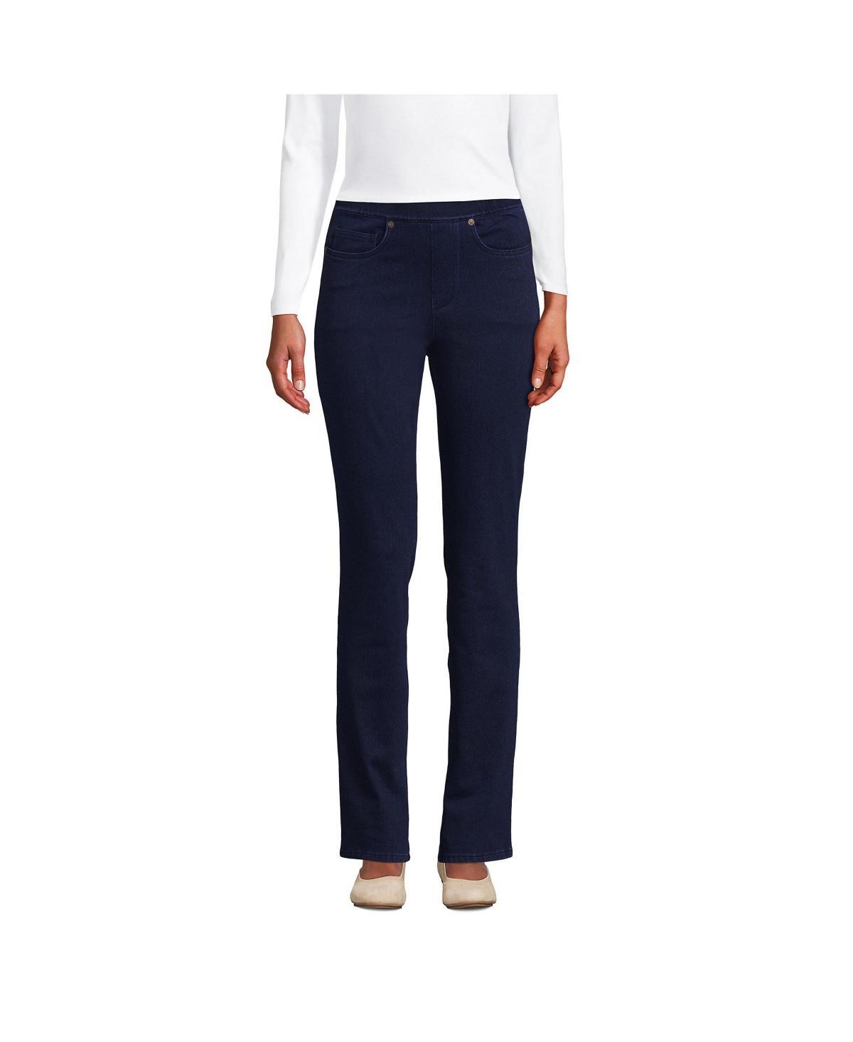 Petite Lands' End Starfish Mid-Rise Pull-On Straight Jeans, Women's, Size: Medium Petite, Medium  Blue Product Image