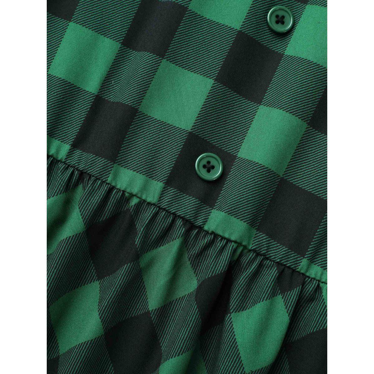 Plus Size Plaid Notched Collar Midi Dress DarkGreen Women Elegant Button Notched collar Long Sleeve Curvy BloomChic 26/4X Product Image