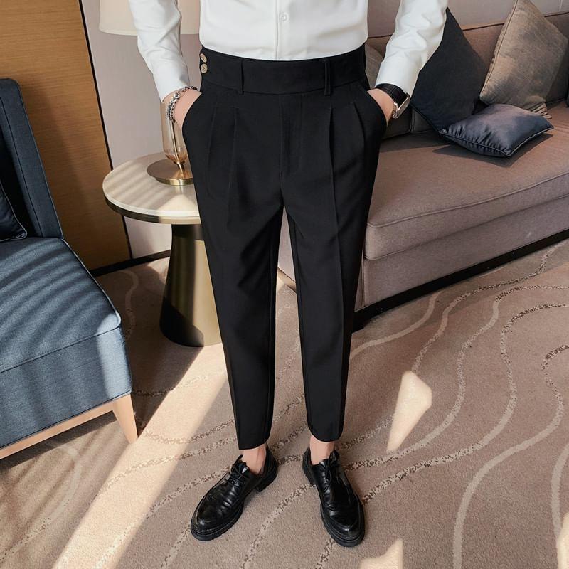 Mid Rise Plain Cropped Tapered Dress Pants Product Image