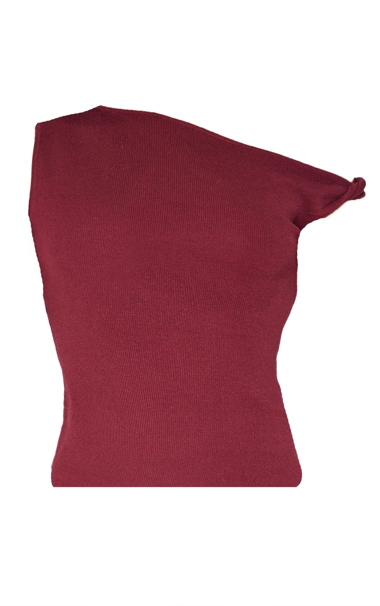 Burgundy Fine Knit Twist Neck Vest Top Product Image