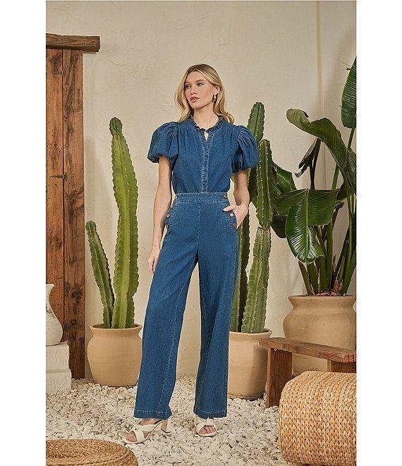 Sugarlips Jamie Stretch Denim Emi High Waist Wide Leg Sailor Coordinating Pants Product Image