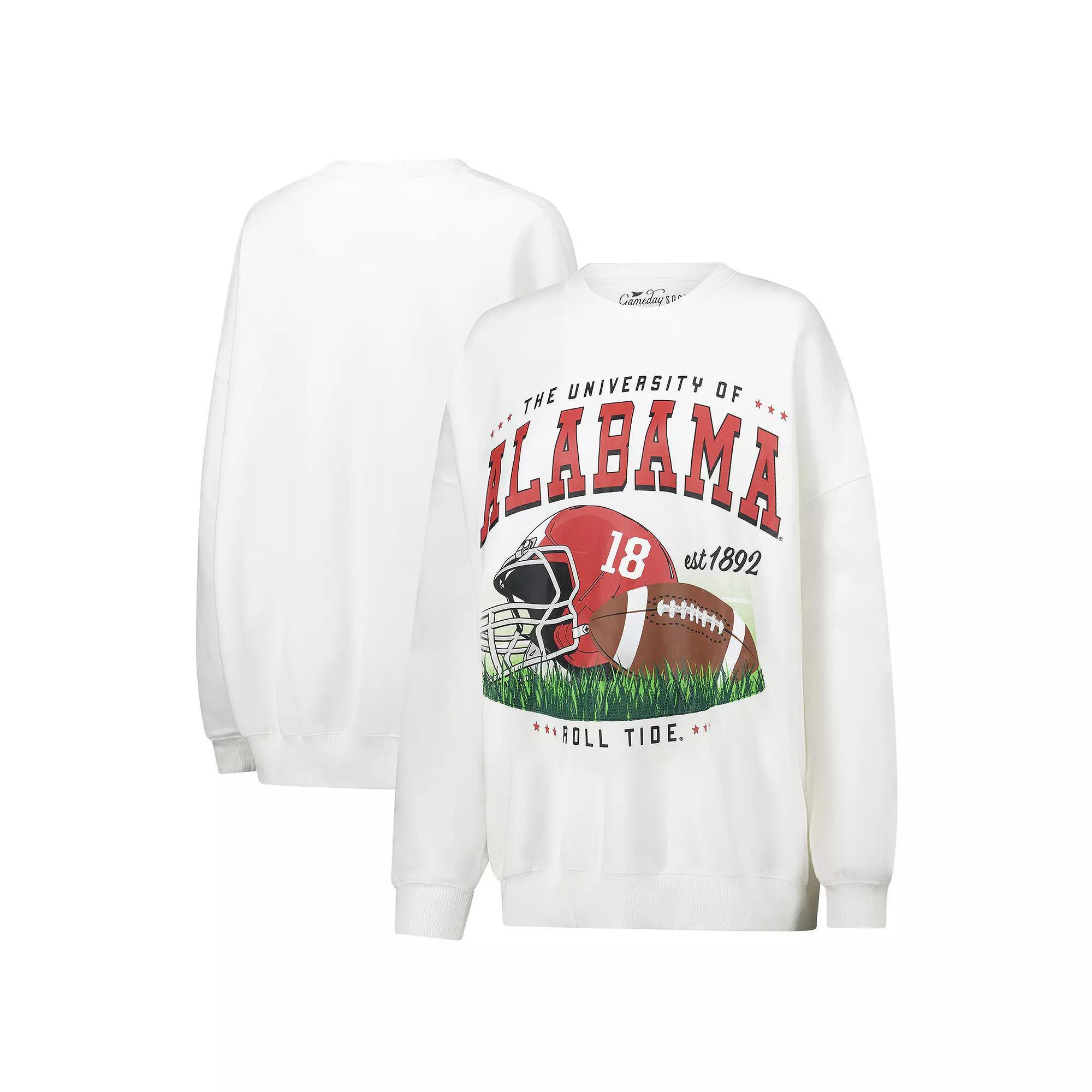 Women's White Alabama Crimson Tide Oversized Football Crewneck Sweatshirt, Size: Small Product Image