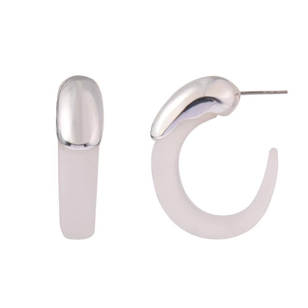 Emberly Silver Tone Lucite Hoop Earrings, Womens, Clear Product Image