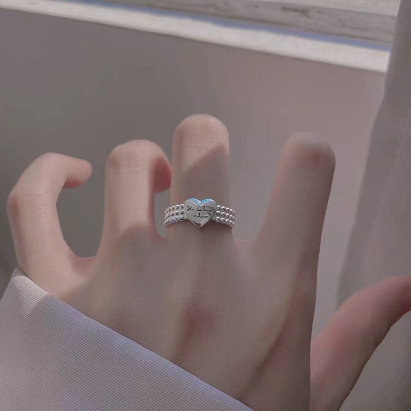 Heart Beaded Alloy Open Ring Product Image