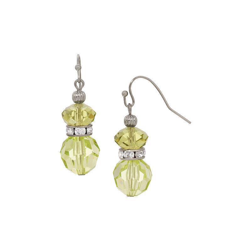 1928 Double Glass Bead Crystal Accent Wire Earrings, Womens, Green Product Image
