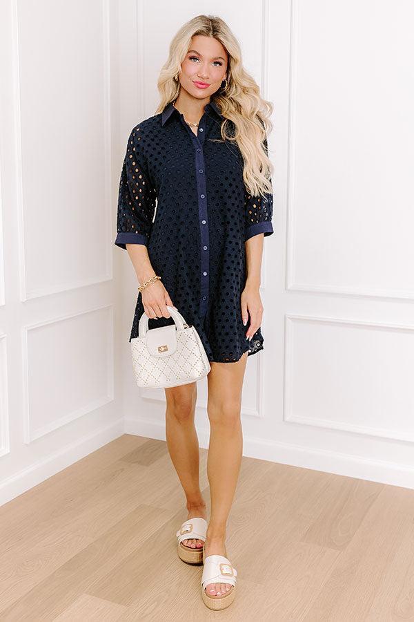 Feeling Posh Eyelet Mini Dress in Navy Product Image