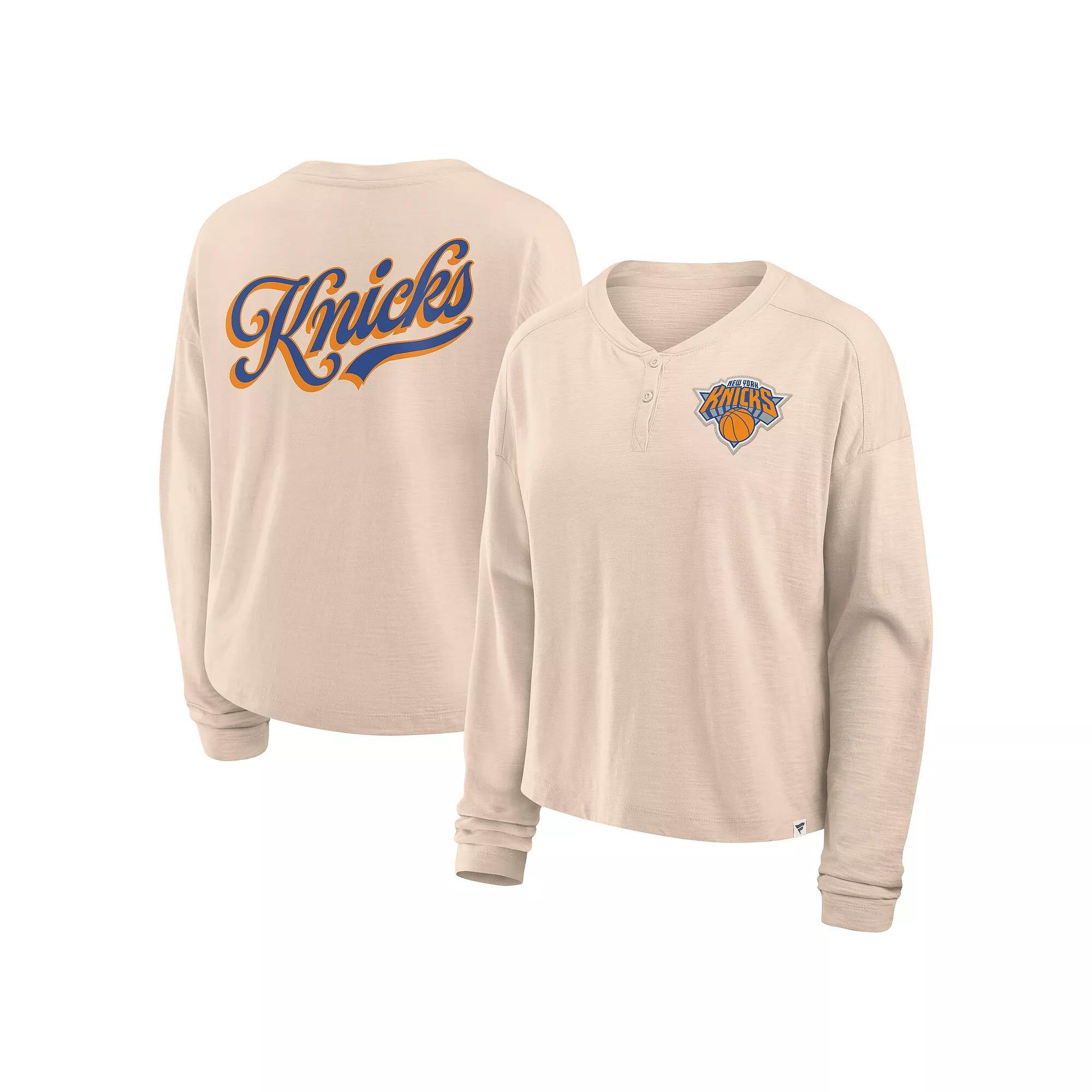 Women's Fanatics Natural New York Knicks Boxed Out Drop Fashion Long Sleeve T-Shirt, Size: XL, Beige Product Image