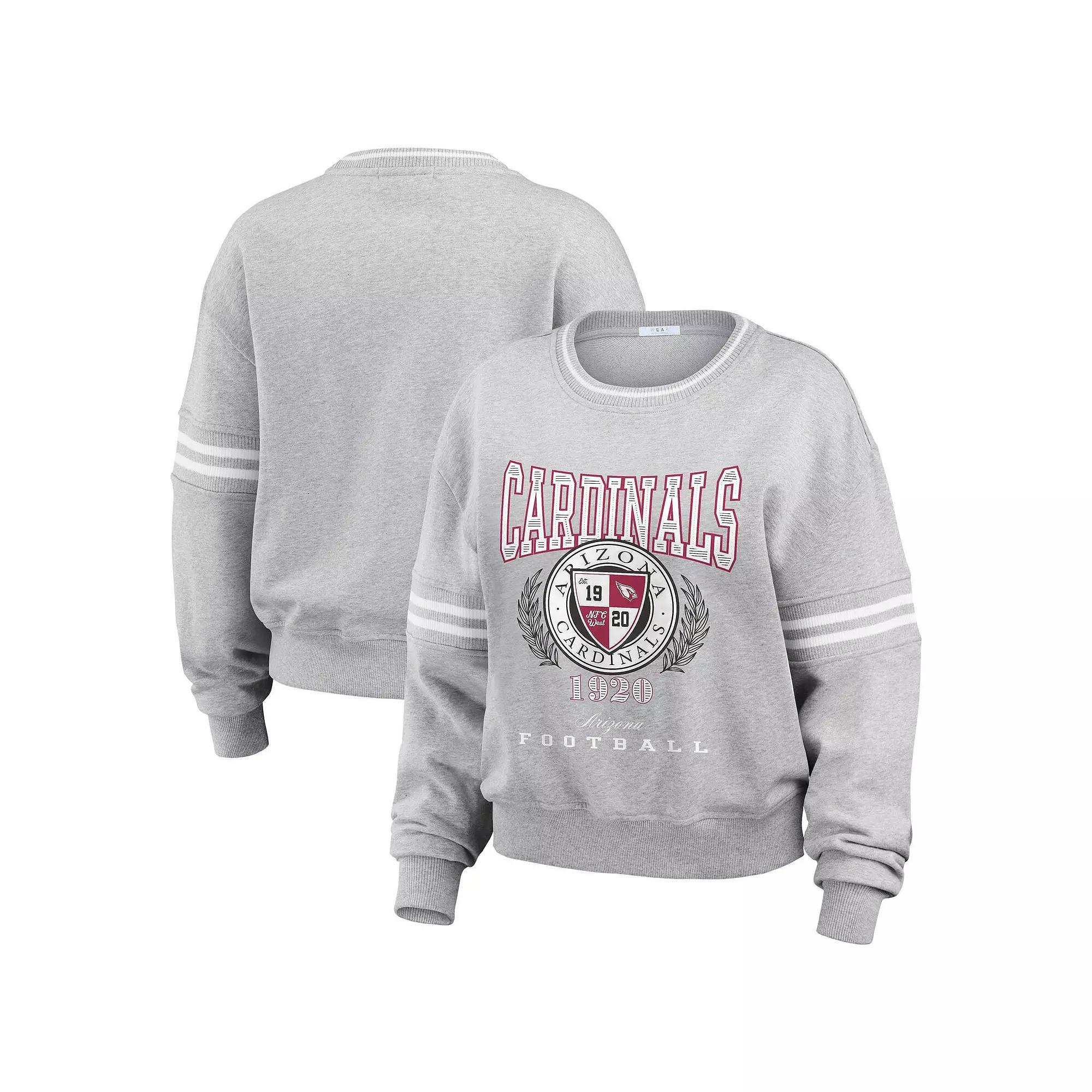 Women's WEAR by Erin Andrews Heather Gray Arizona Cardinals Cropped Pullover Sweatshirt, Size: 2XL, Grey Product Image