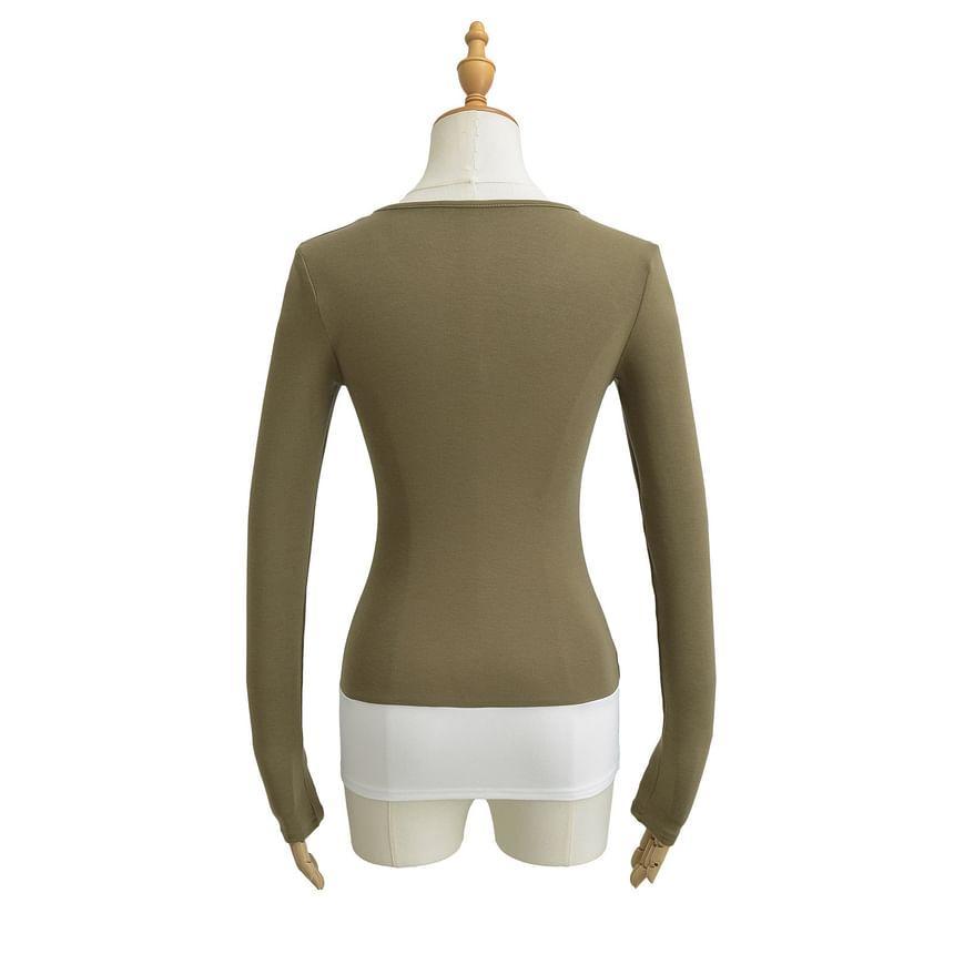Mock Two-Piece Long-Sleeve Two-Tone Tee Product Image