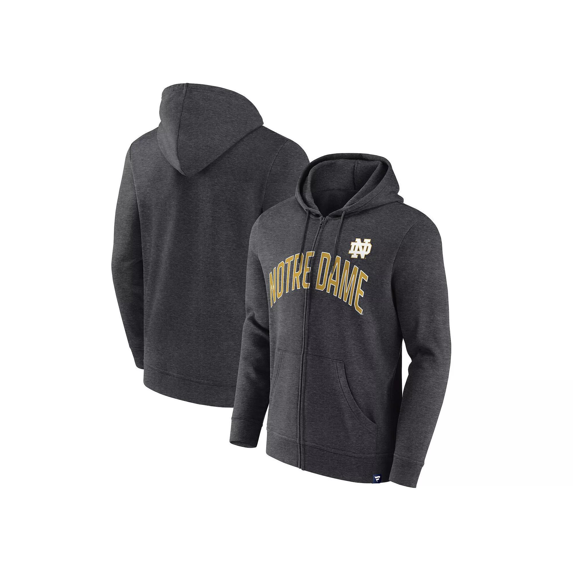 Men's Fanatics Heather Charcoal Notre Dame Fighting Irish Iconic Fleece Full-Zip Hoodie, Size: Large Product Image