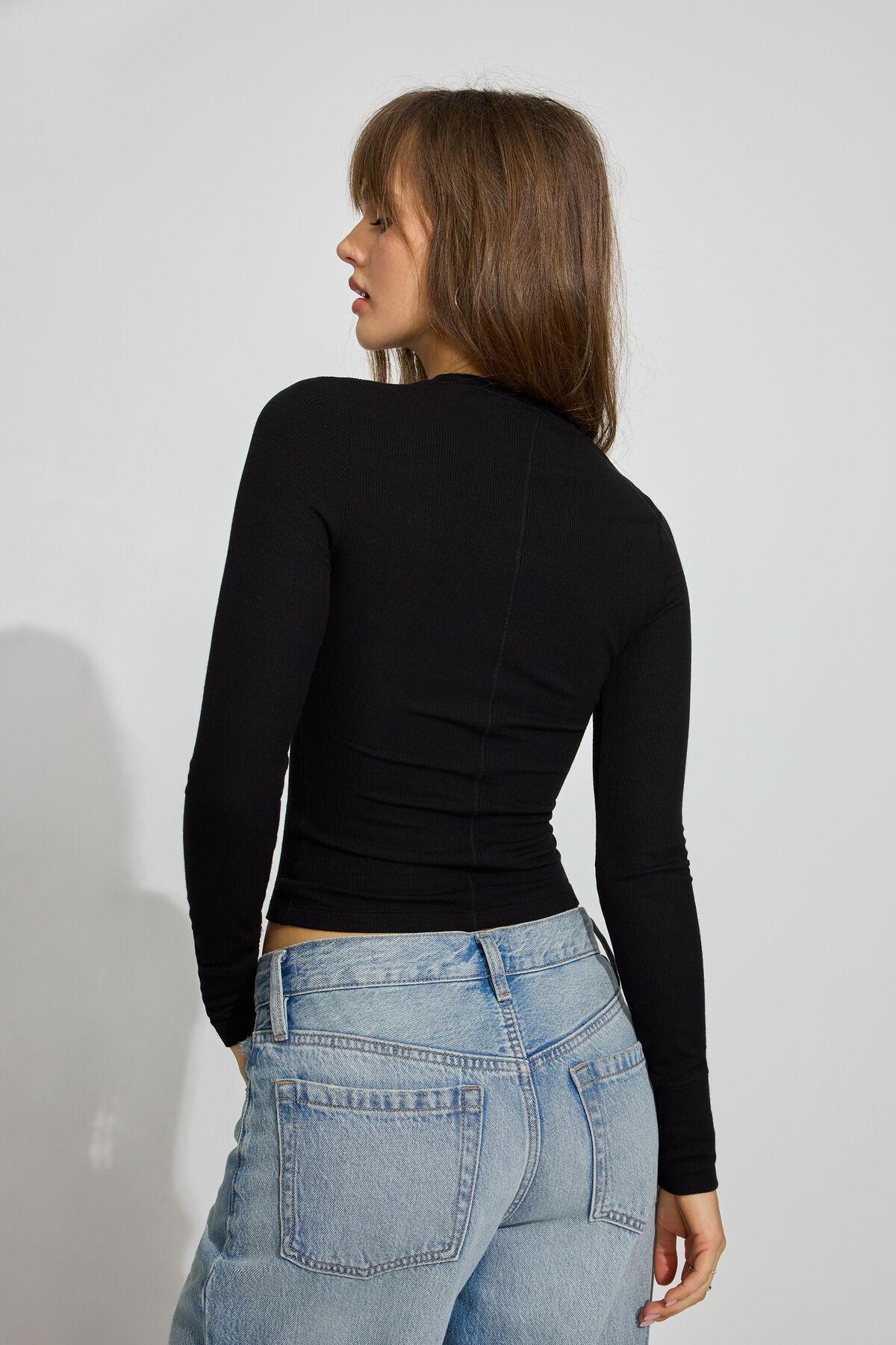 Ribbed Seamed Long Sleeve Crewneck Top Product Image