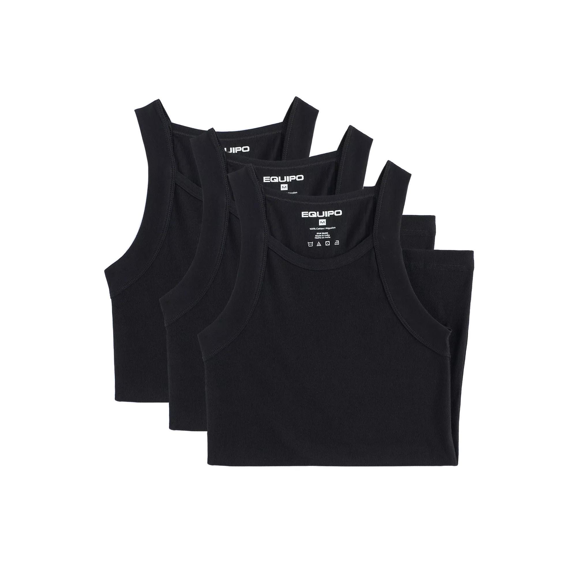 Men's Equipo 3-pack Solid Ribbed Tank Top A-Shirts, Size: Small, Black Product Image