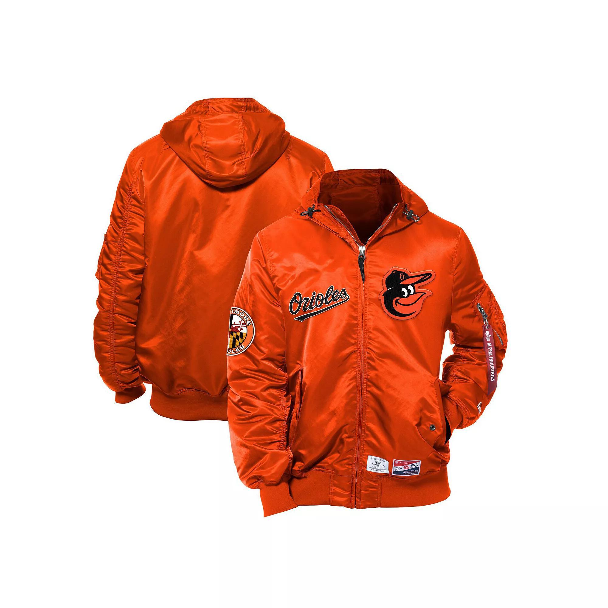 Men's New Era x Alpha Industries Orange Baltimore Orioles Current Day Full-Zip Hooded Nylon Bomber Jacket, Size: XL Product Image