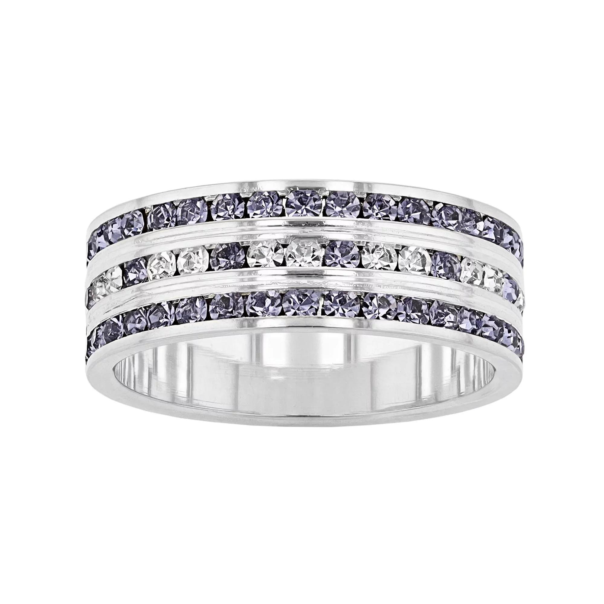 Traditions Jewelry Company Sterling Silver Gray & Clear Crystal Three Row Ring, Womens Silver Tone Purple Product Image