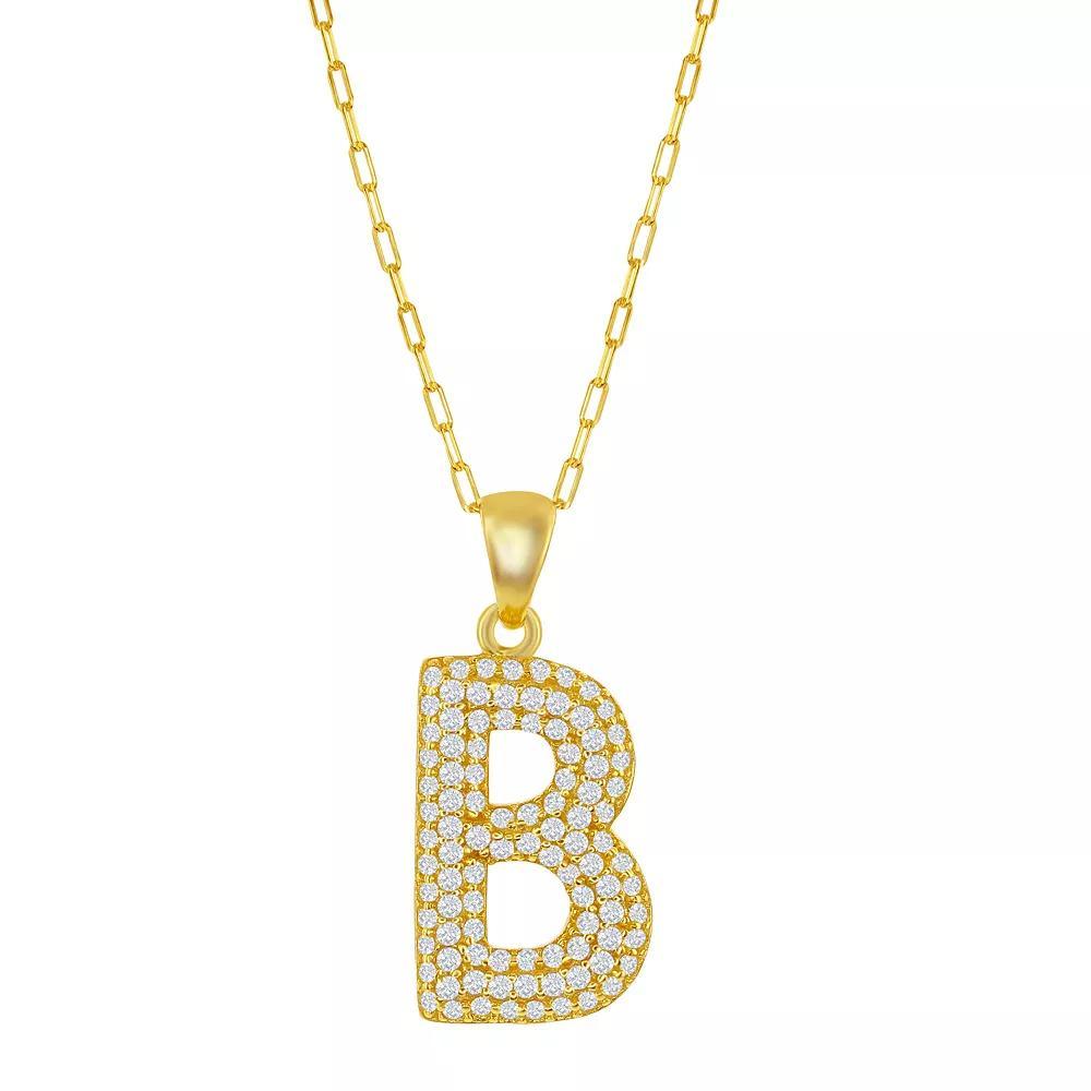Sterling Silver Cubic Zirconia Block Initial Necklace, Women's, Size: 16-18" ADJ, H Product Image