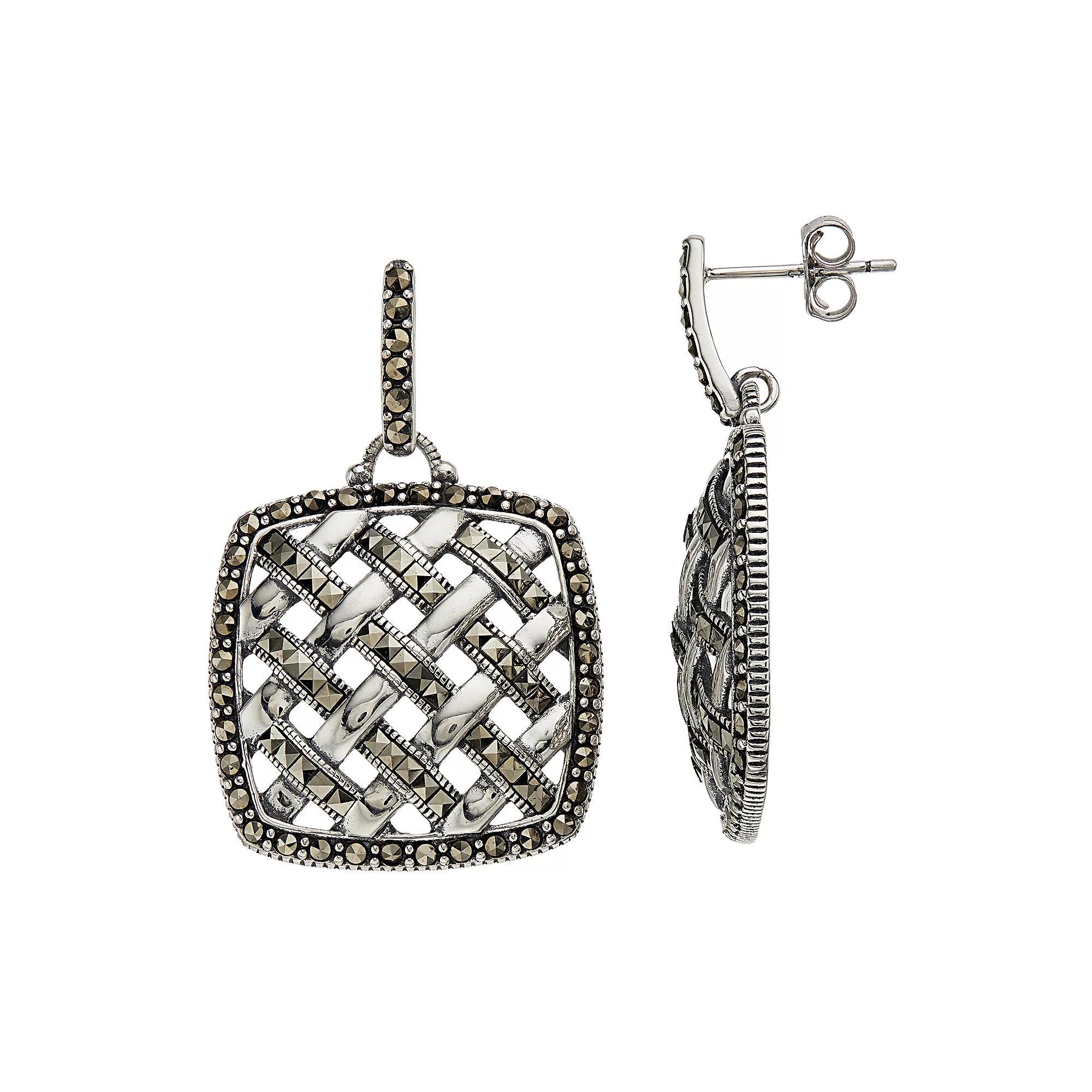 Tori Hill Sterling Silver Marcasite Lattice Work Square Earrings, Womens Product Image