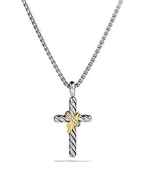 Womens X Cross Necklace in Sterling Silver with 14K Yellow Gold and Diamonds, 31.7mm Product Image