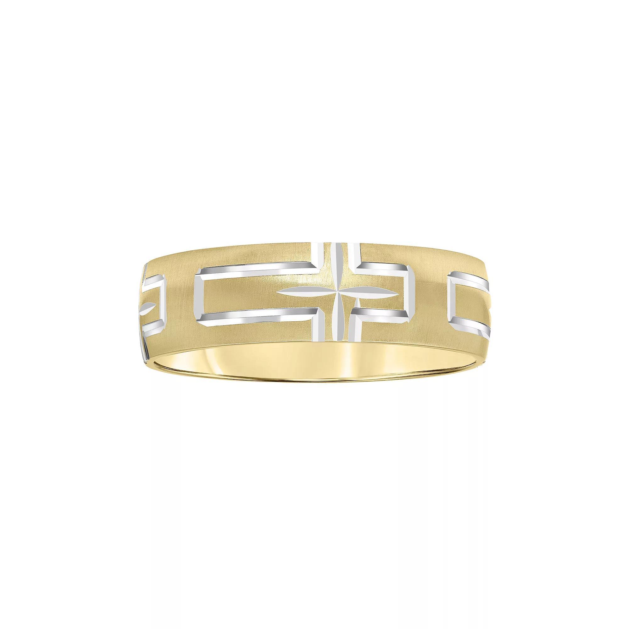 AXL 10k Gold & White Rhodium 6 mm Cross Men's Band, 10k Two Tone Product Image