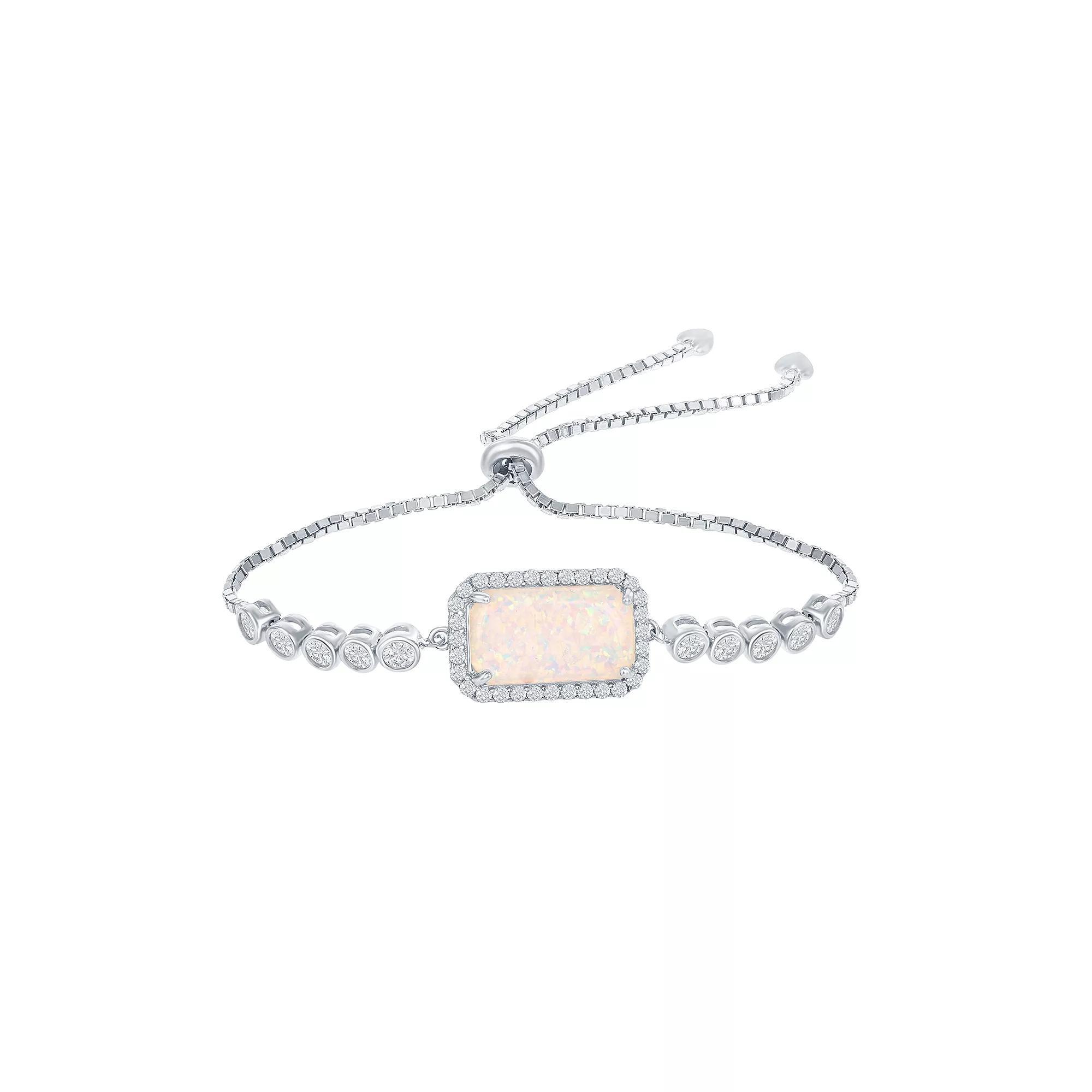 Sterling Silver White Opal Cubic Zirconia Border Bracelet, Women's, Size: 8" Product Image