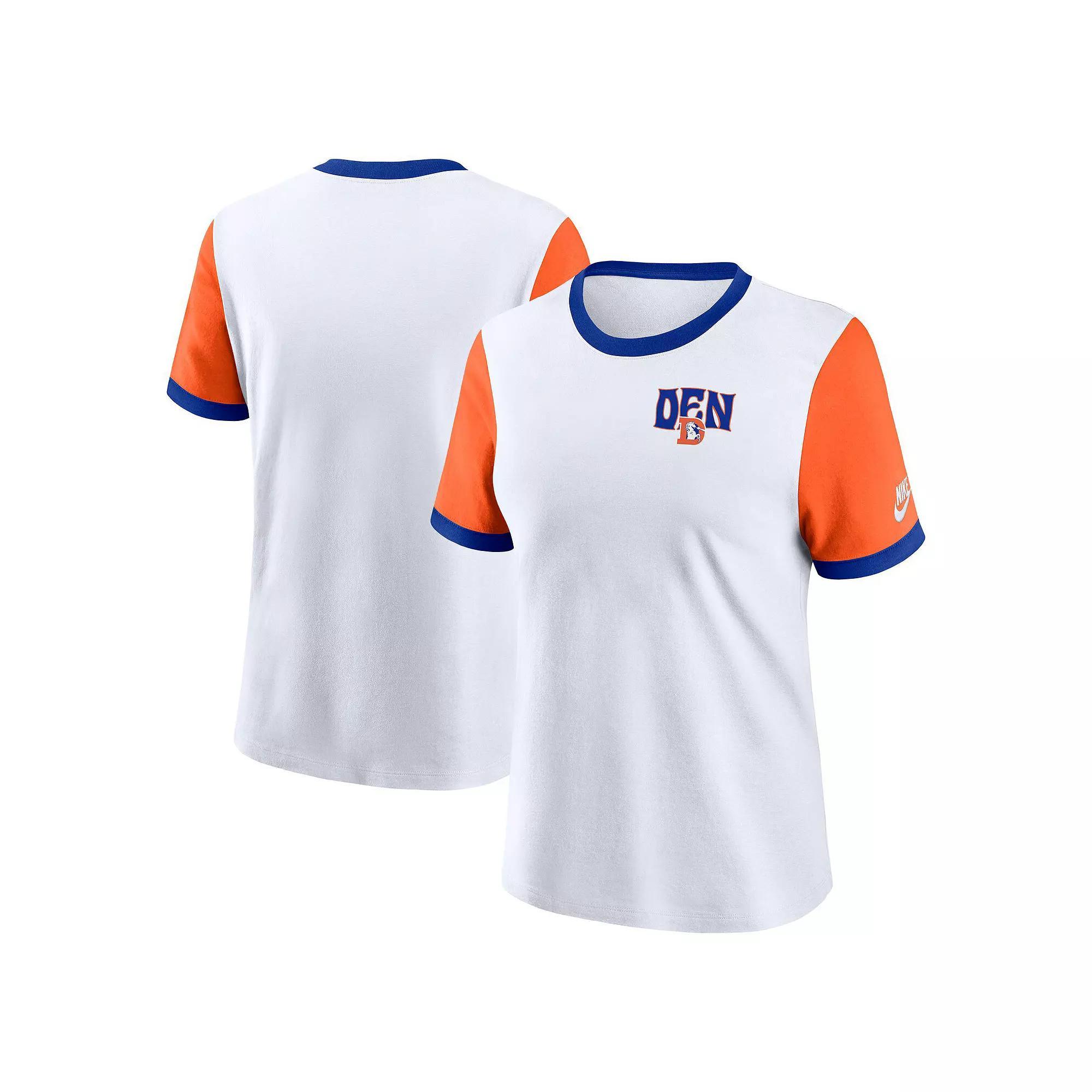 Women's Nike White/Orange Denver Broncos Rewind Ringer T-Shirt, Size: 2XL Product Image