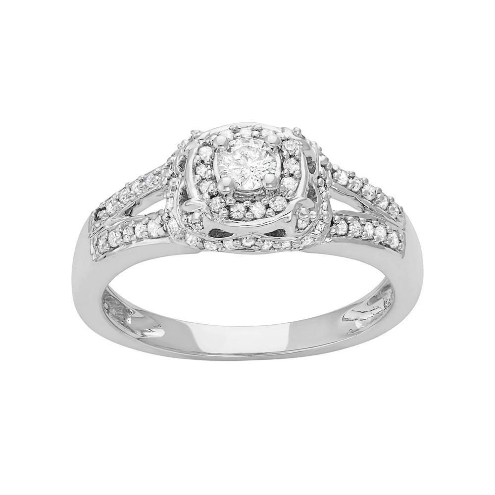 14k White Gold 1/2 Carat T.W. Diamond Tiered Halo Engagement Ring, Women's, Size: 9 Product Image