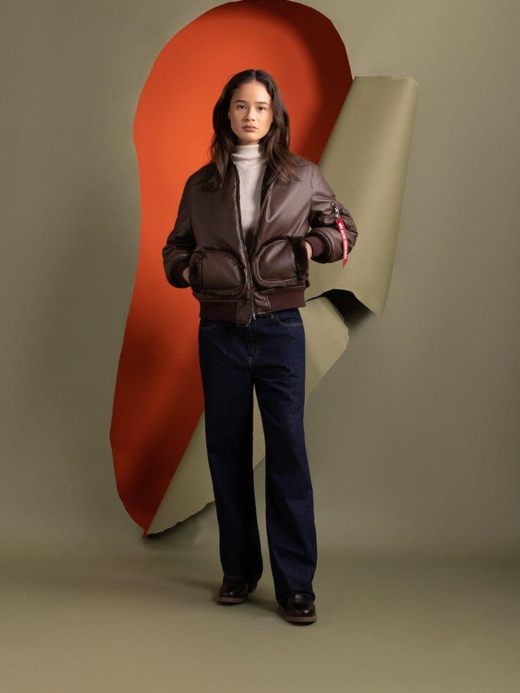 WOMEN'S REVERSIBLE FAUX LEATHER MA-1 BOMBER JACKET - CHOCOLATE / S Product Image