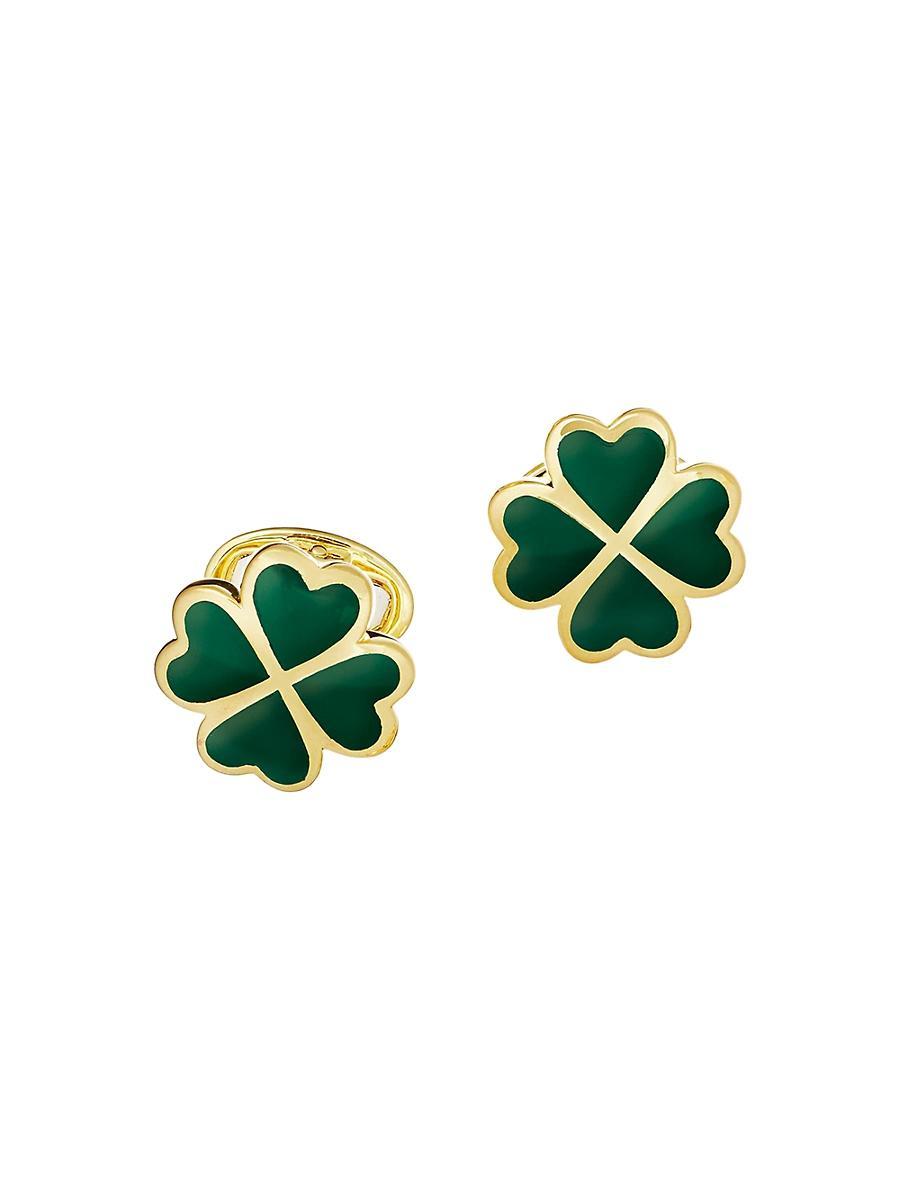 Jan Leslie Lucky Four Leaf Clover Green Onyx, Sterling Silver & 18K Yellow Gold Vermeil Cufflinks Product Image