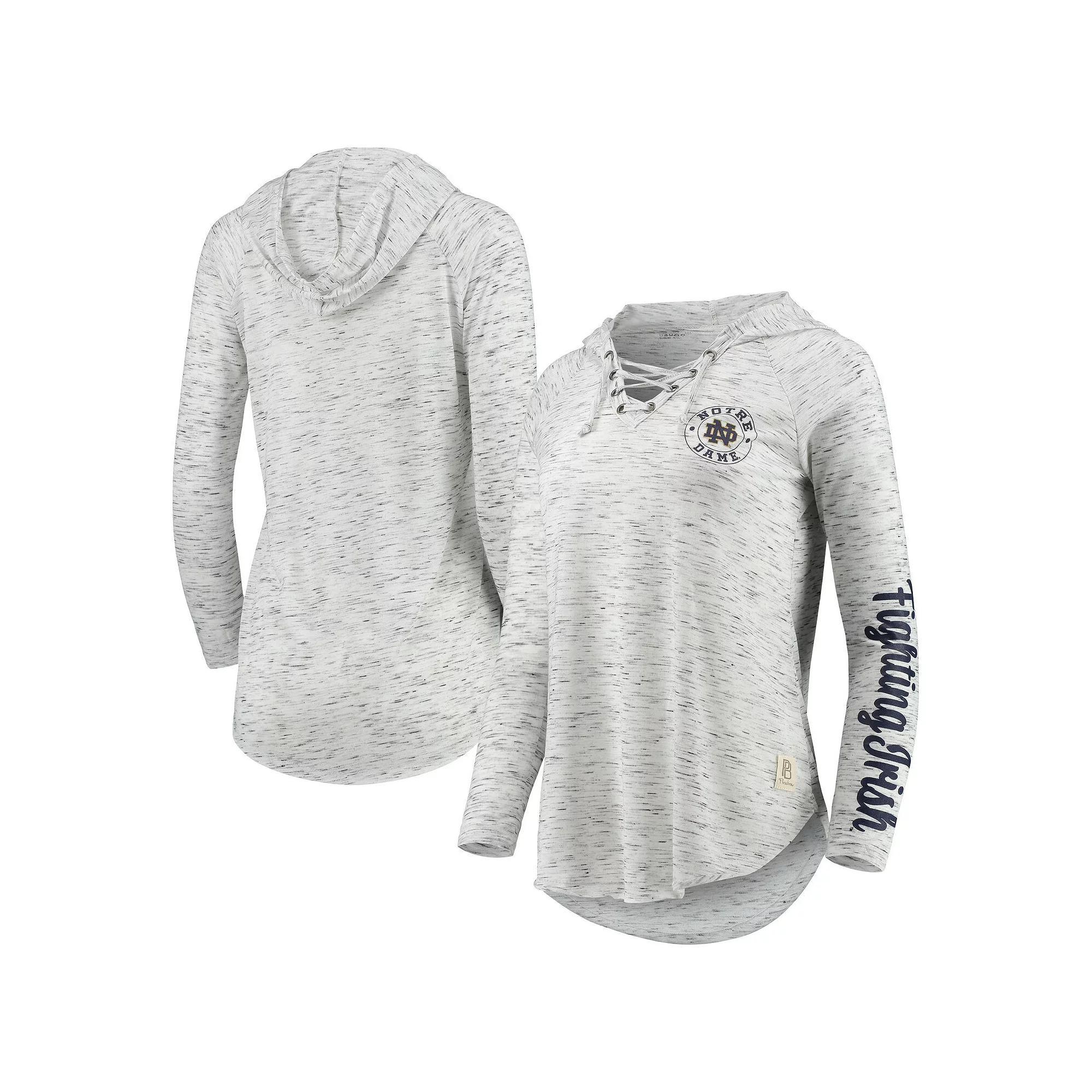 Women's Pressbox Gray Notre Dame Fighting Irish Space Dye Lace-Up V-Neck Long Sleeve T-Shirt, Size: Small, Grey Product Image