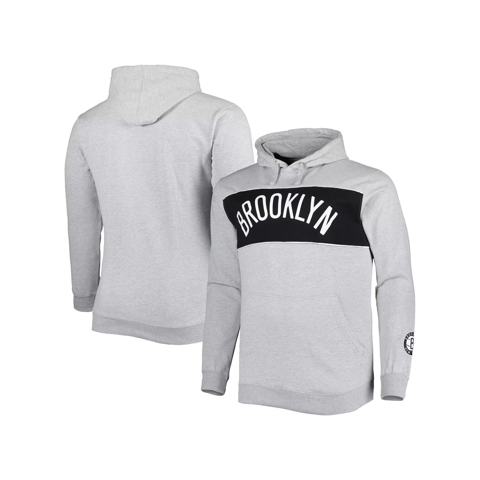 Men's Fanatics Branded Heather Gray Brooklyn Nets Big & Tall Wordmark Pullover Hoodie, Size: 4XB, Grey Product Image