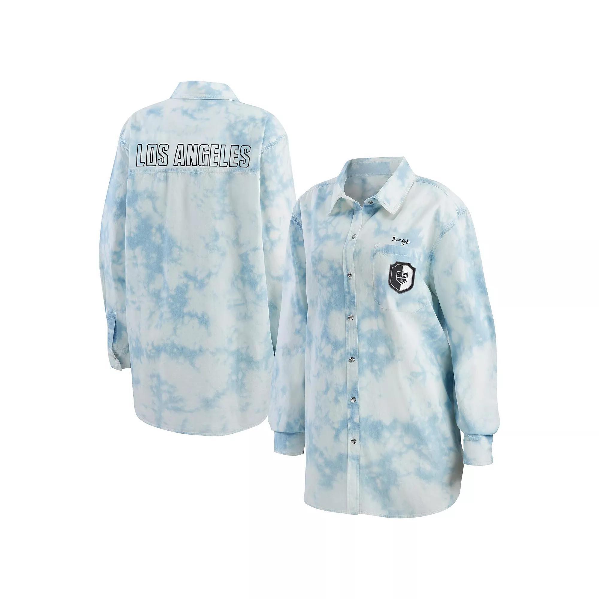 Womens WEAR by Erin Andrews White Los Angeles Kings Oversized Tie-Dye Button-Up Denim Shirt Product Image
