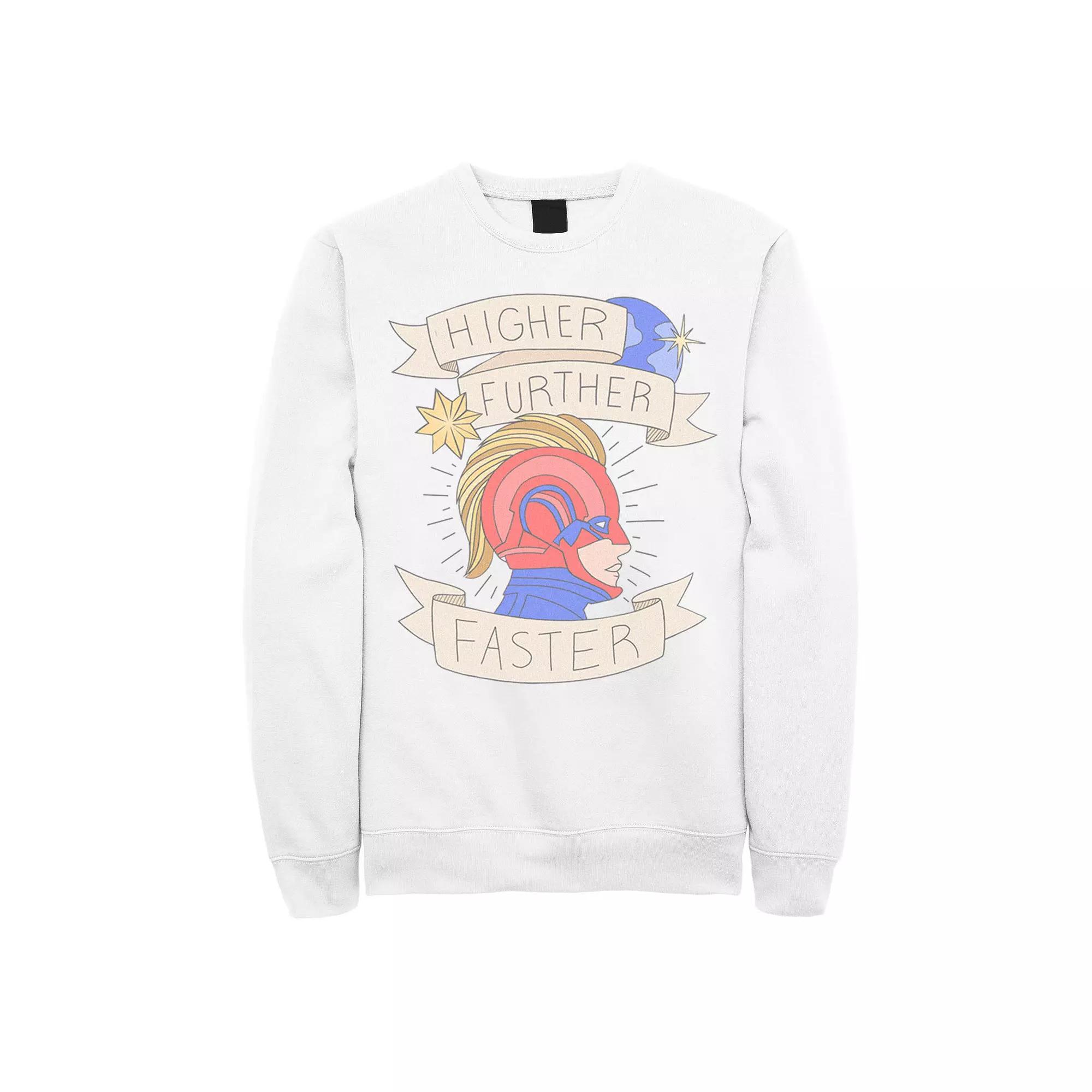 Men's Marvel Captain Marvel Higher Further Faster Banner Sweatshirt, Size: 3XL, White Product Image