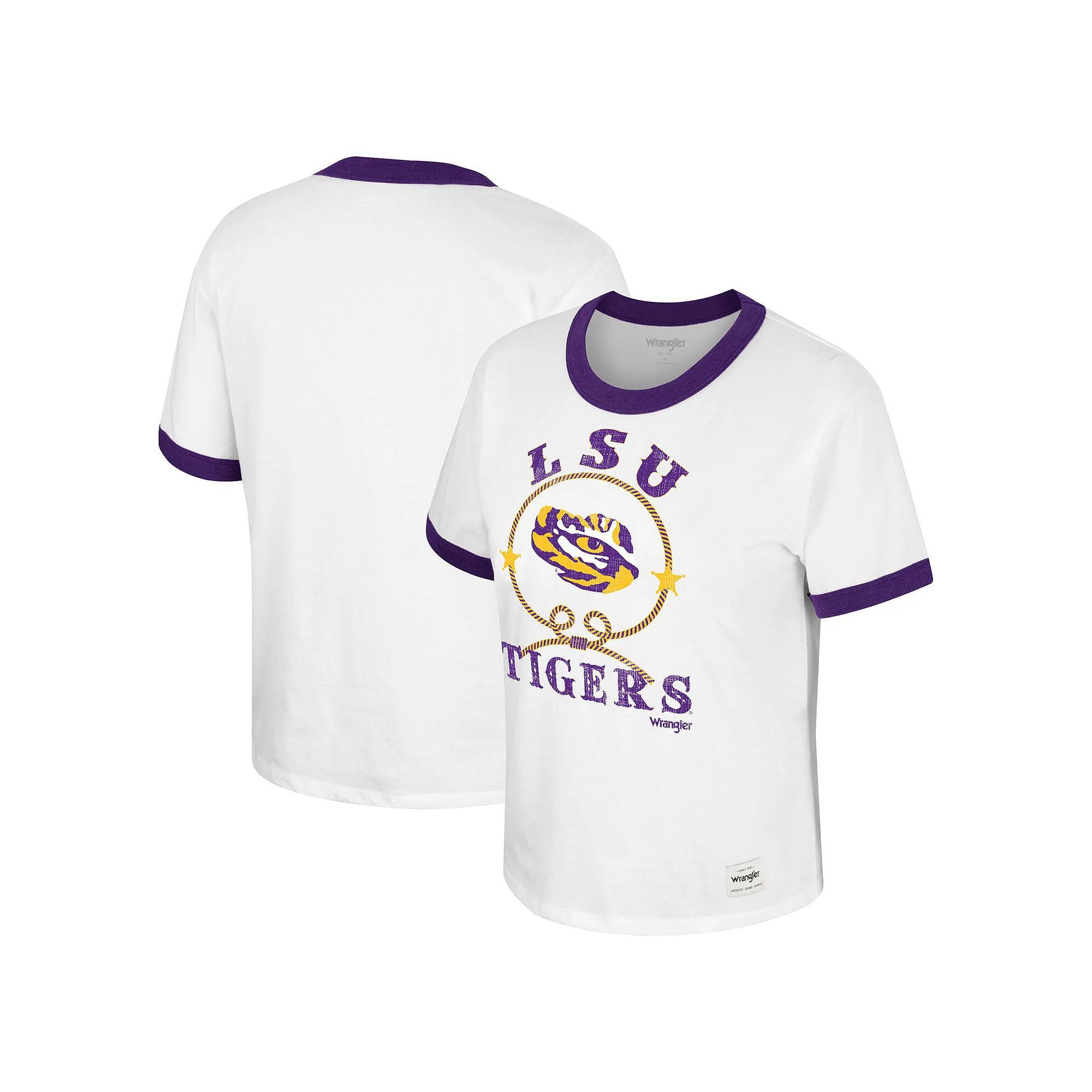 Women's Colosseum x Wrangler White LSU Tigers Freehand Ringer T-Shirt, Size: Small Product Image