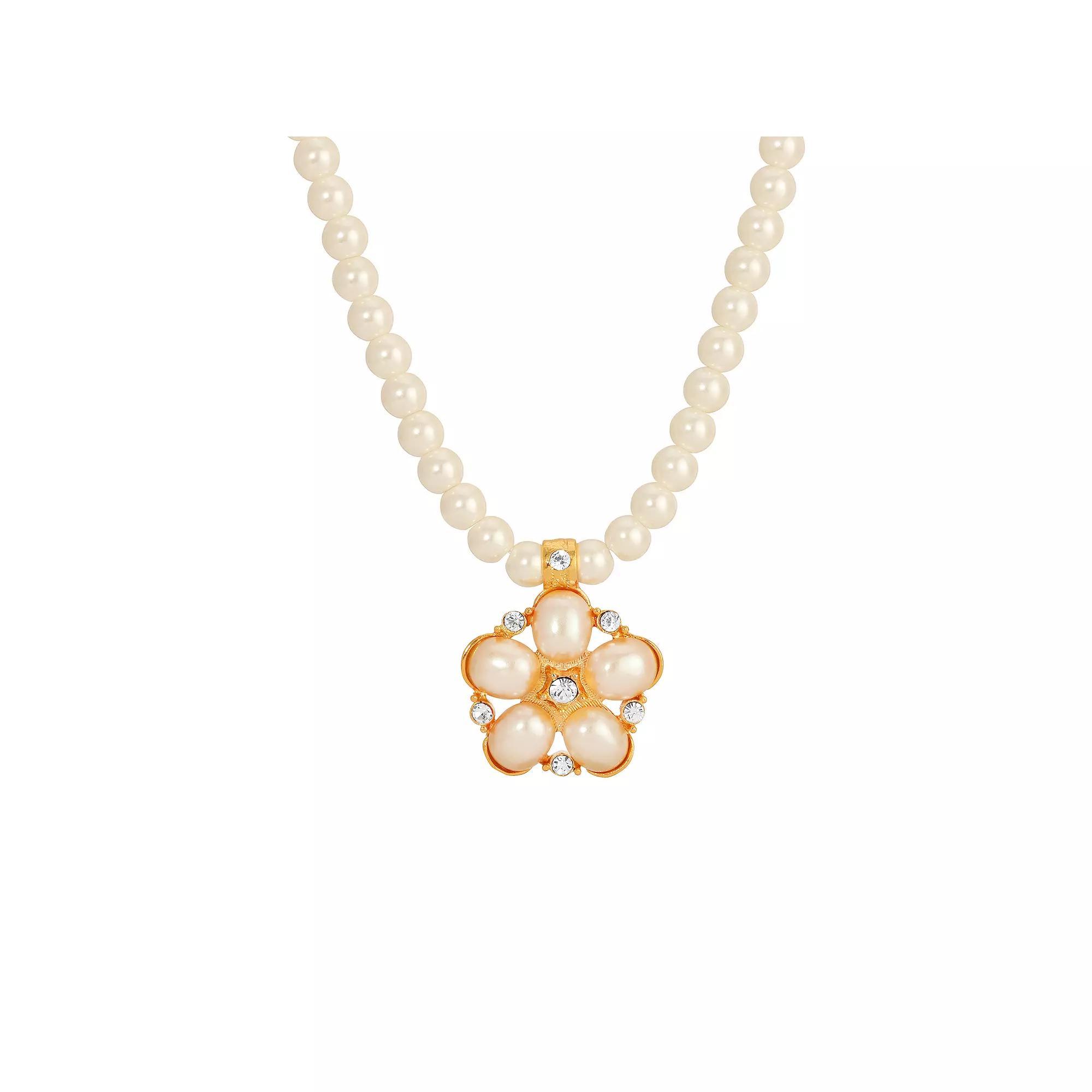 1928 Flower Simulated Pearl Pendant Necklace, Womens, White Product Image
