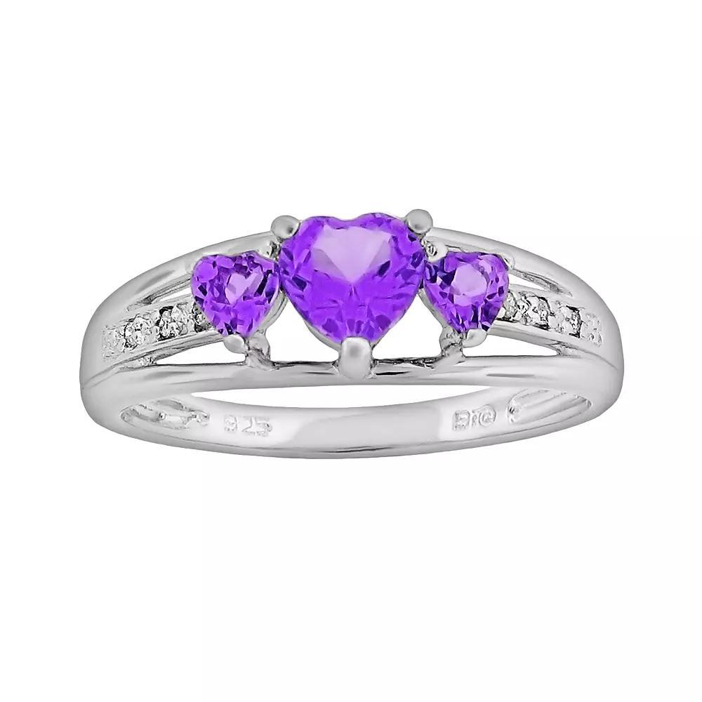 Gemminded Sterling Silver Lab-Created Sapphire and Diamond Accent Heart 3-Stone Ring, Women's, Size: 6, Blue Product Image